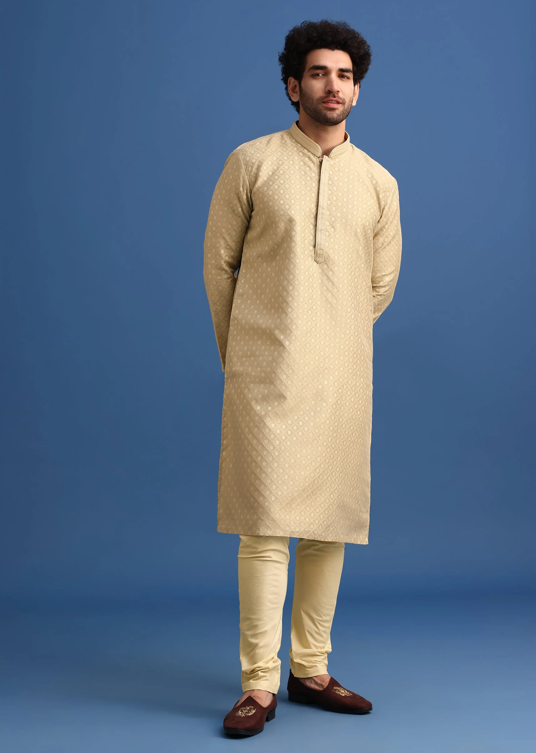 Brown Foil Print Kurta Set - Image 2