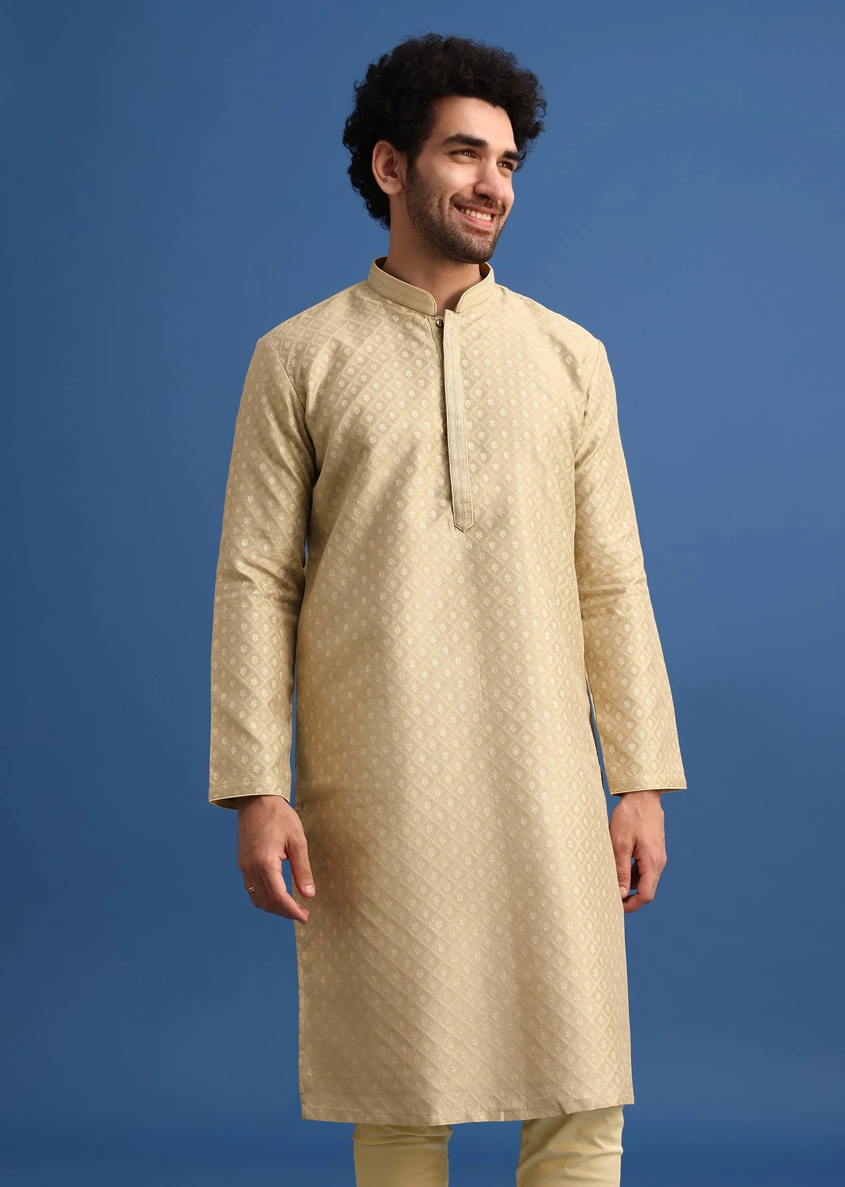 Brown Foil Print Kurta Set - Image 3