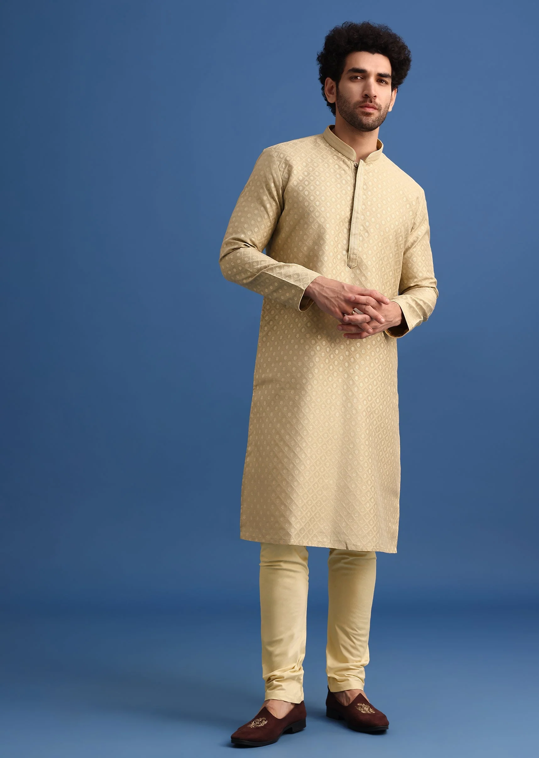 Brown Foil Print Kurta Set - Image 4