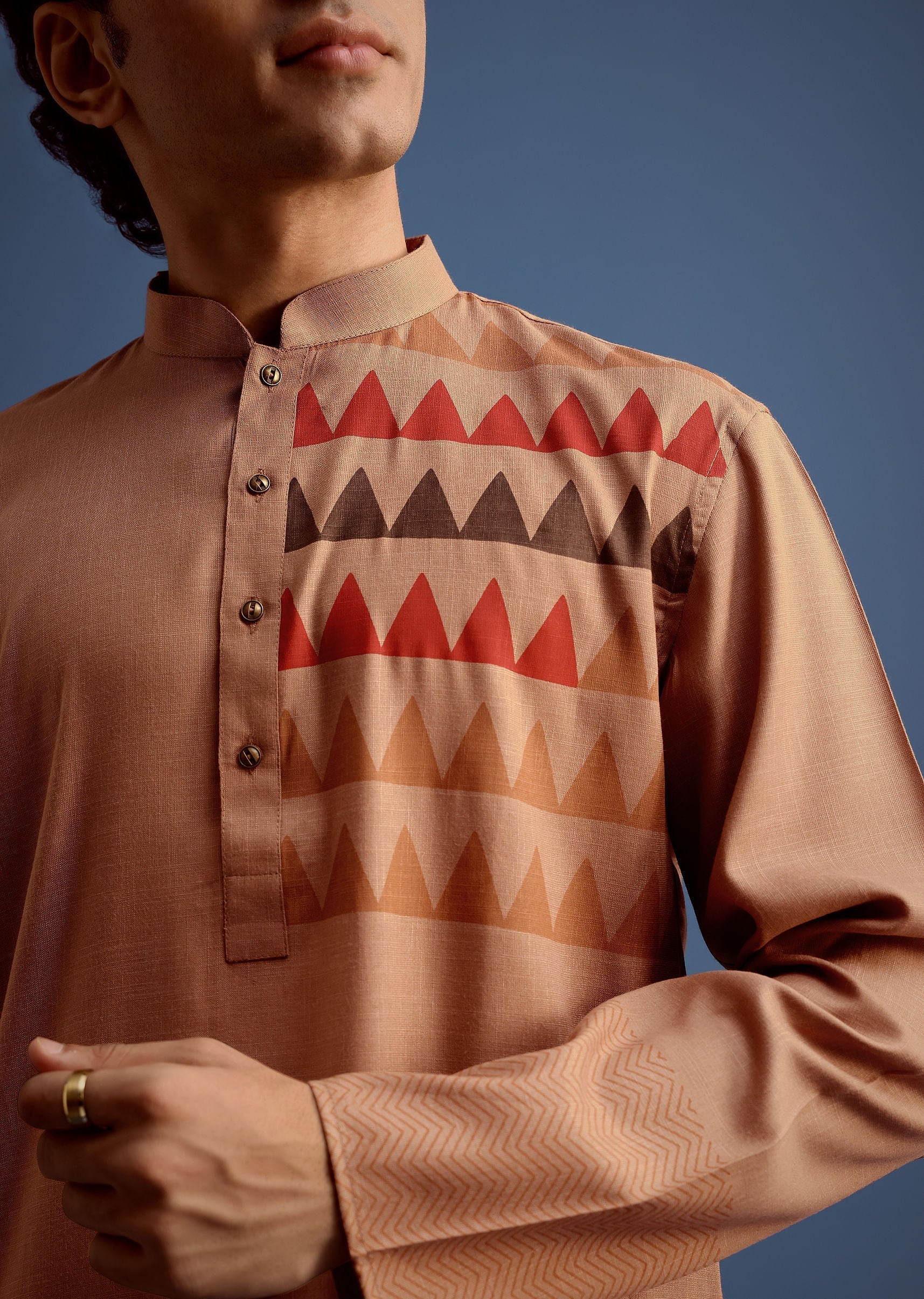Brown Geometric Hand Block Printed Kurta Set - Image 2