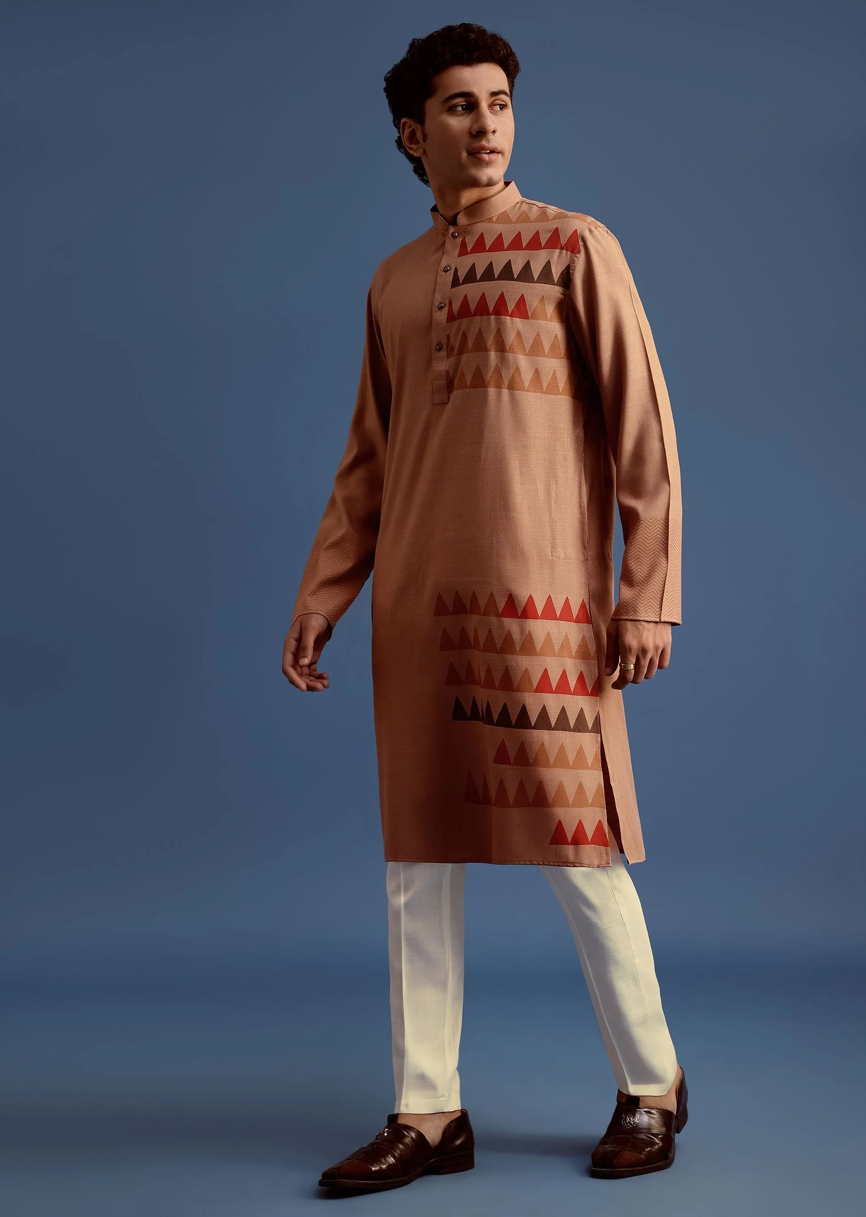 Brown Geometric Hand Block Printed Kurta Set - Image 3