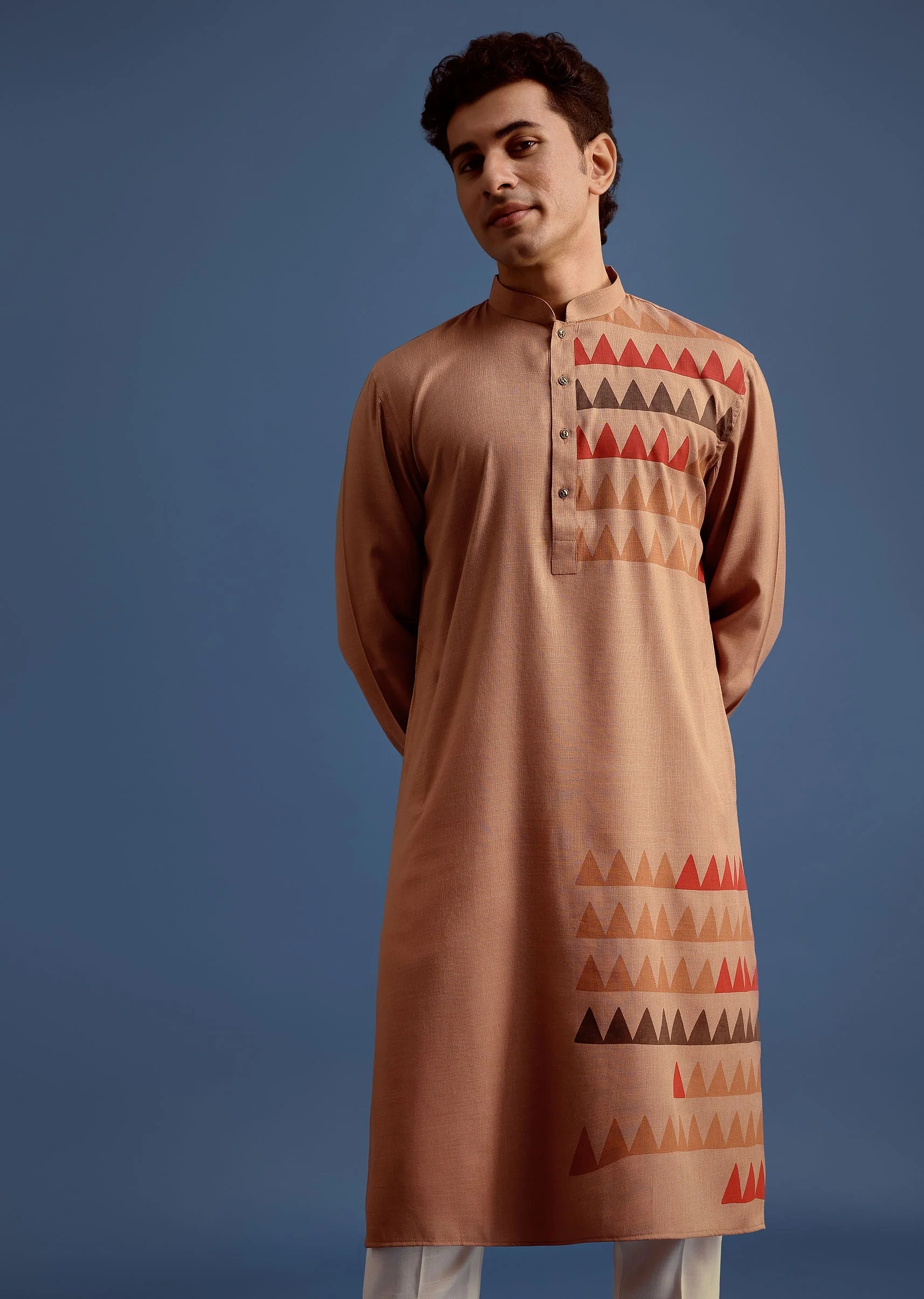 Brown Geometric Hand Block Printed Kurta Set - Image 4