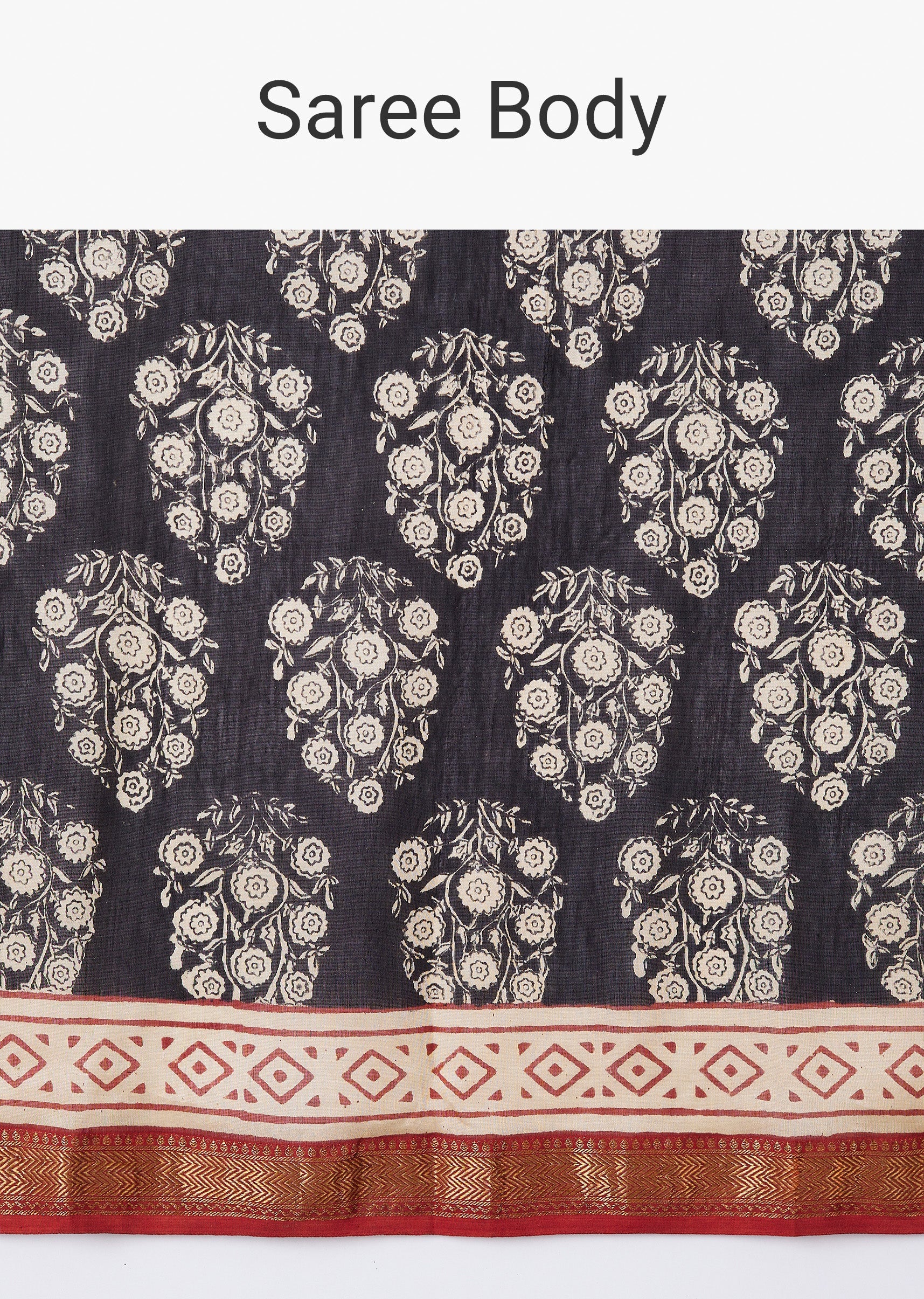 Brown Hand Painted Floral Motif Saree with Blouse - Image 9