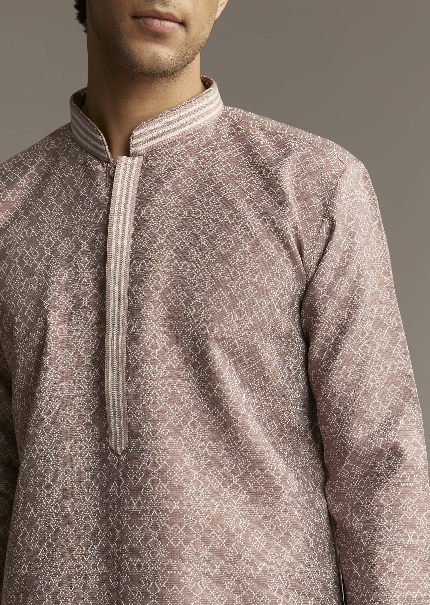 Brown Jacquard Kurta Set For Men - Image 2