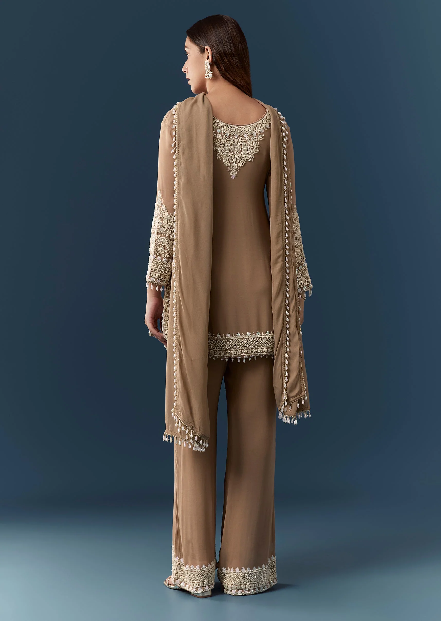 Brown Moti Embellished Kurta Set - Image 5