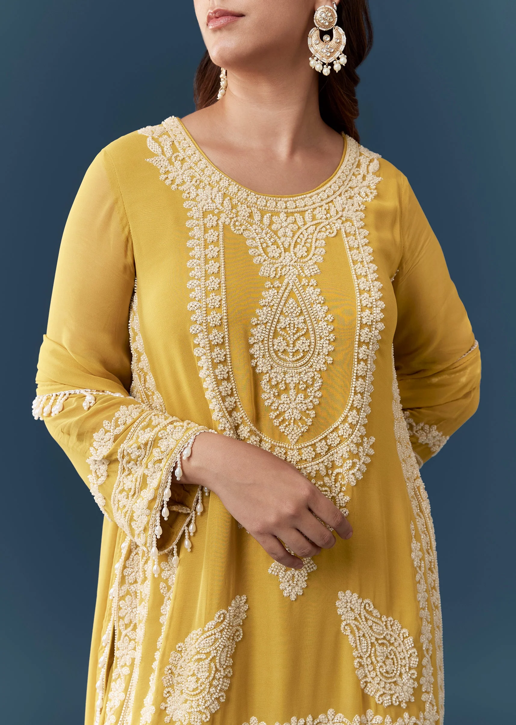 Brown Moti Embroidered Kurta Pant Set - Image 2