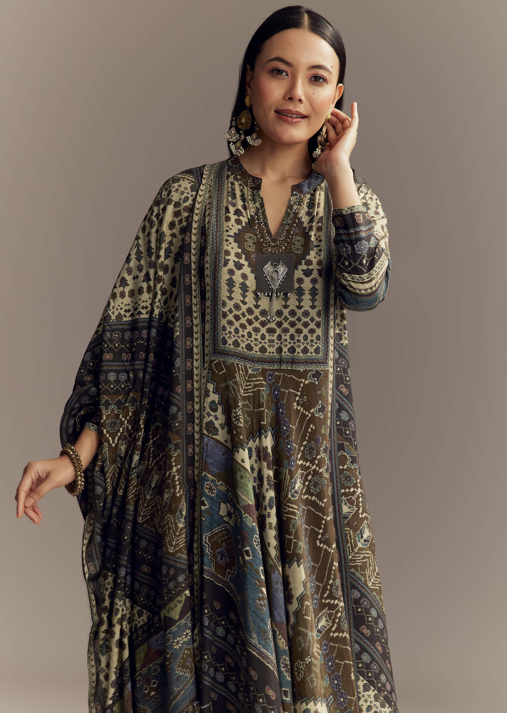 Brown Muslin Printed Anarkali Suit - Image 4
