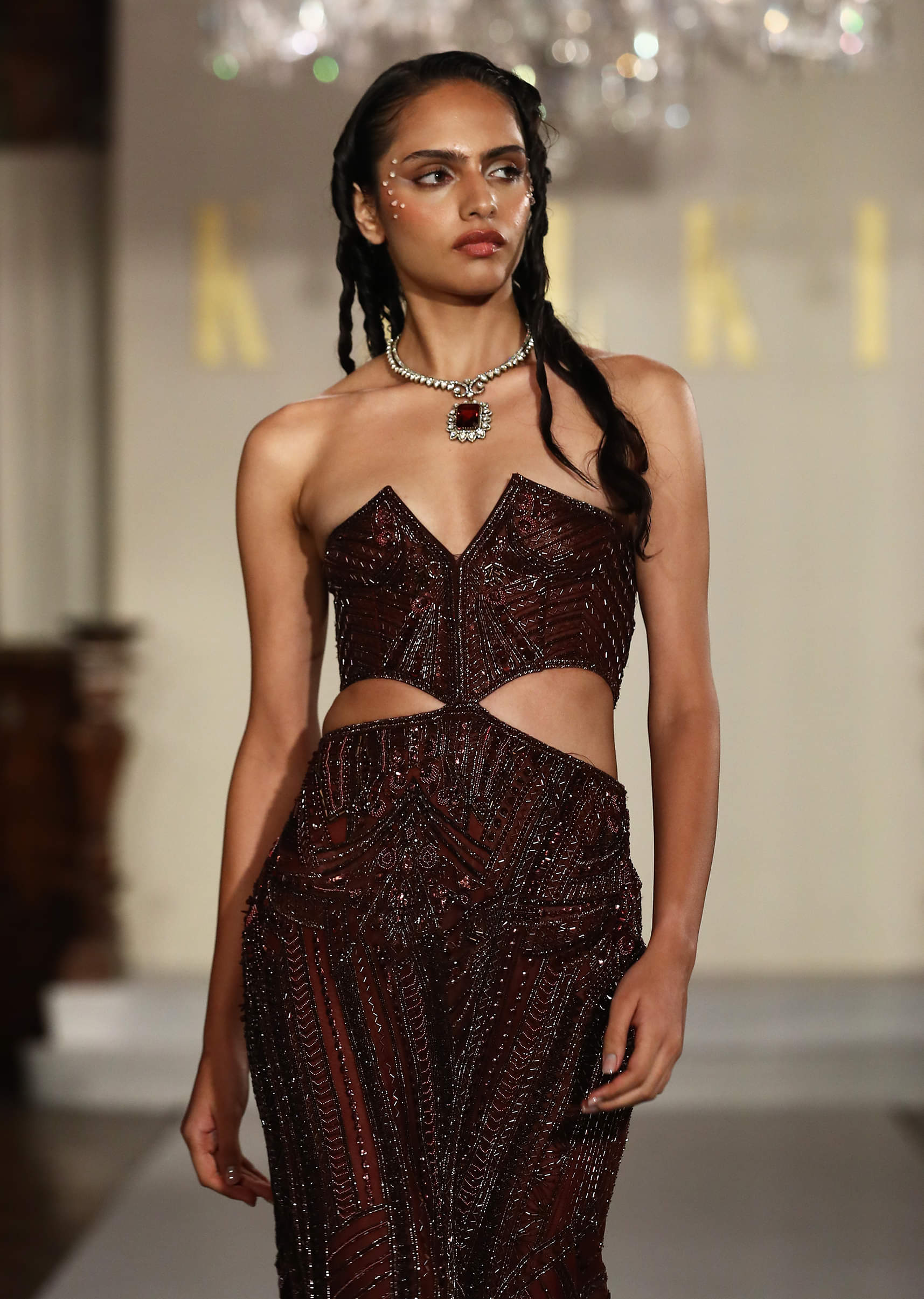 Brown Net Bridal Gown With Hand Embroidery - Image 2