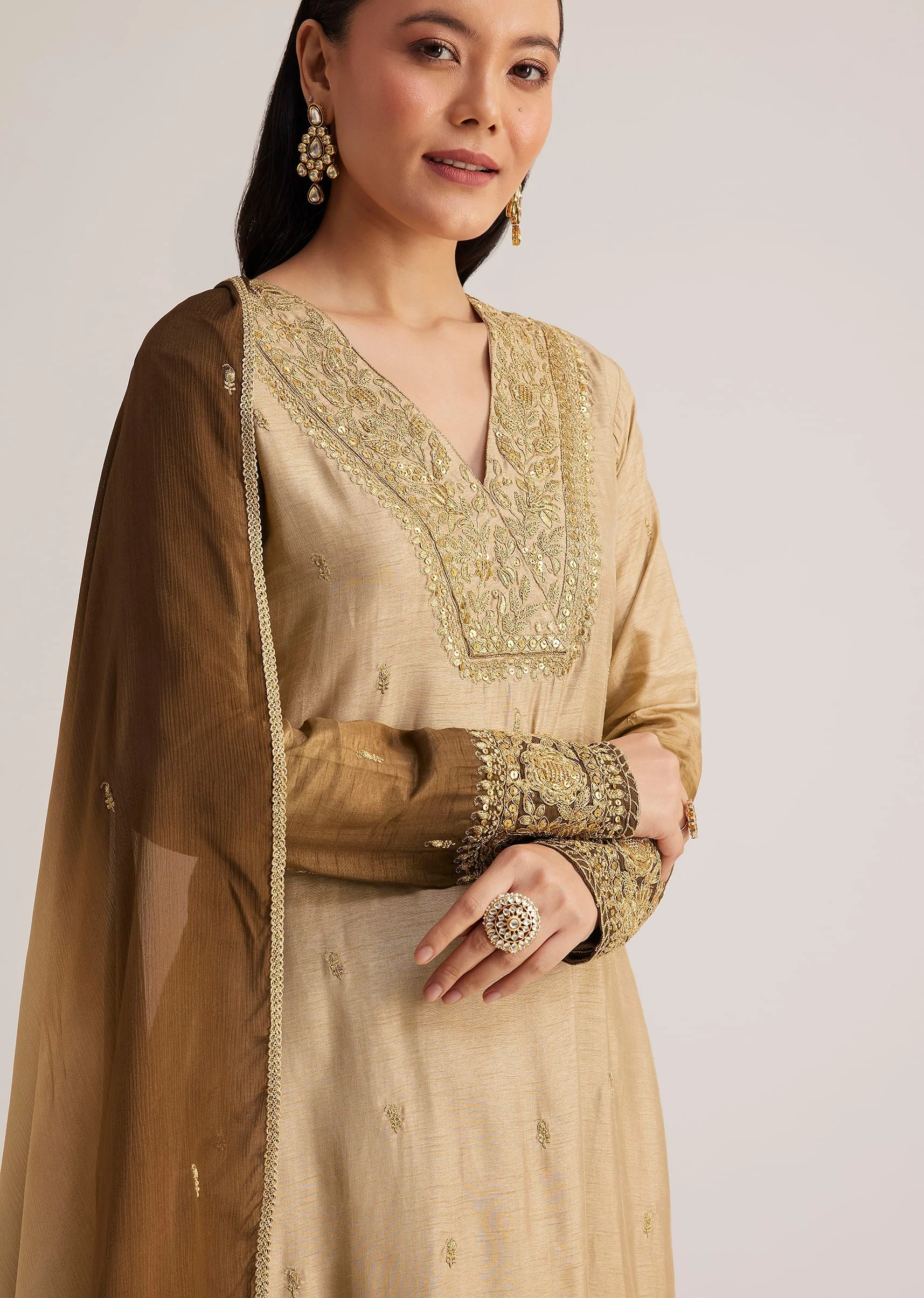 Brown Ombre Embroidered Suit - Image 3