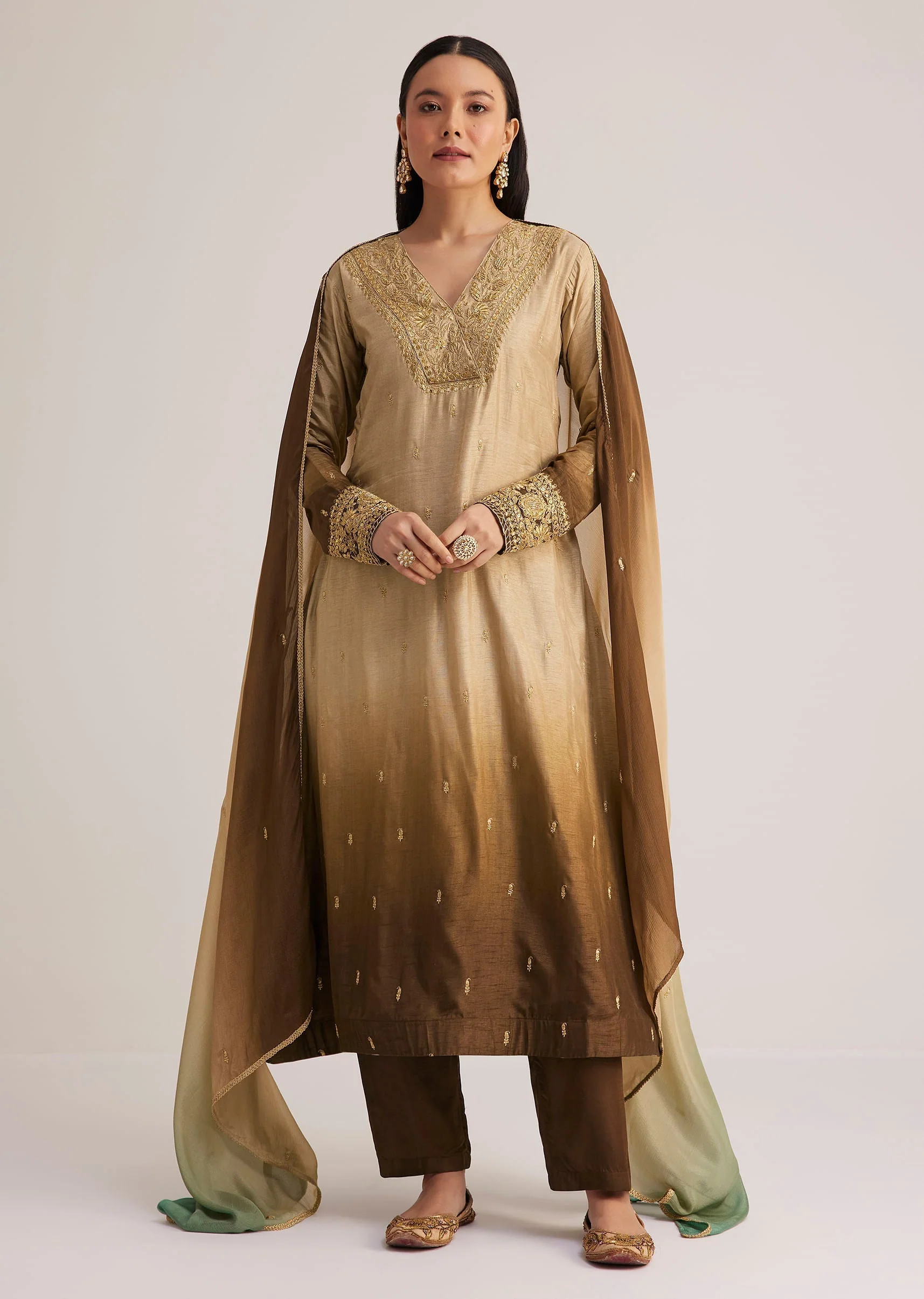 Brown Ombre Embroidered Suit - Image 4