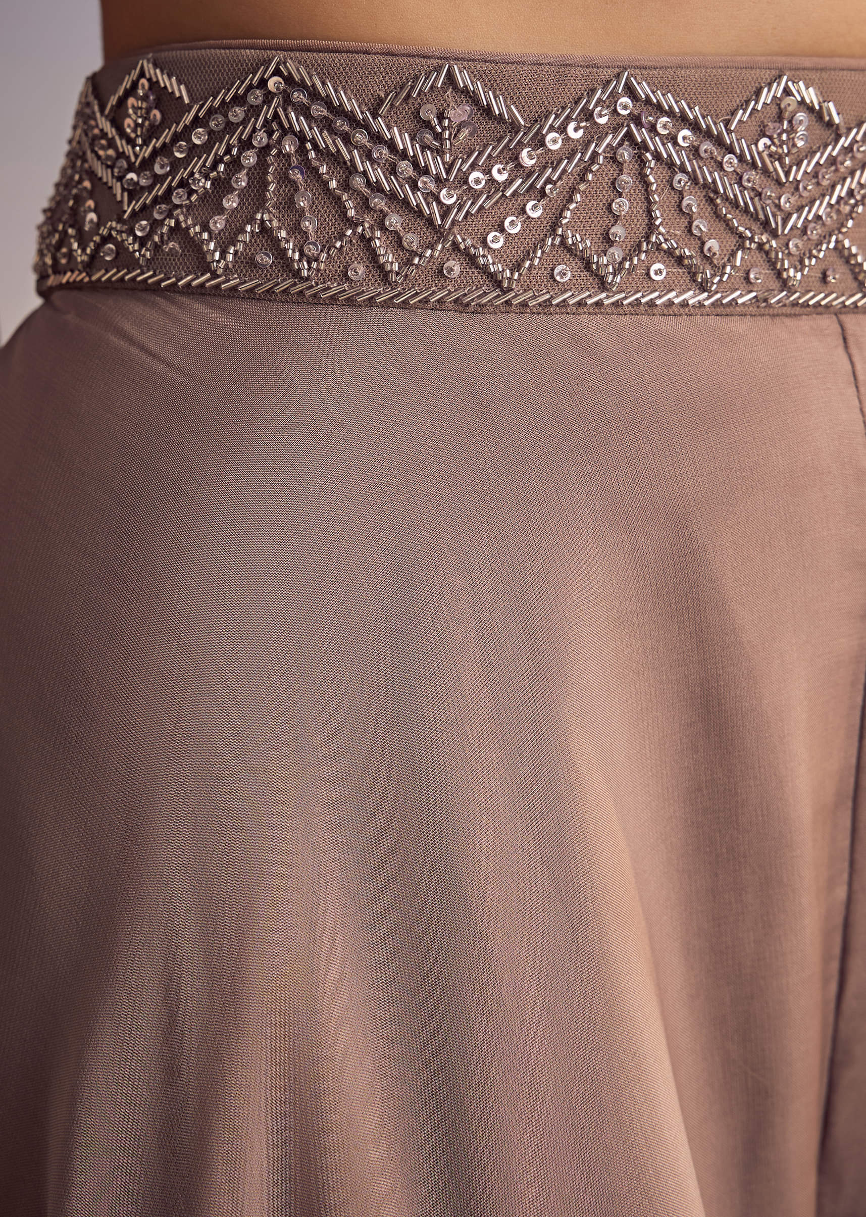 Brown Organza Palazzo Set With Cutdana And Sequins Dupatta - Image 6