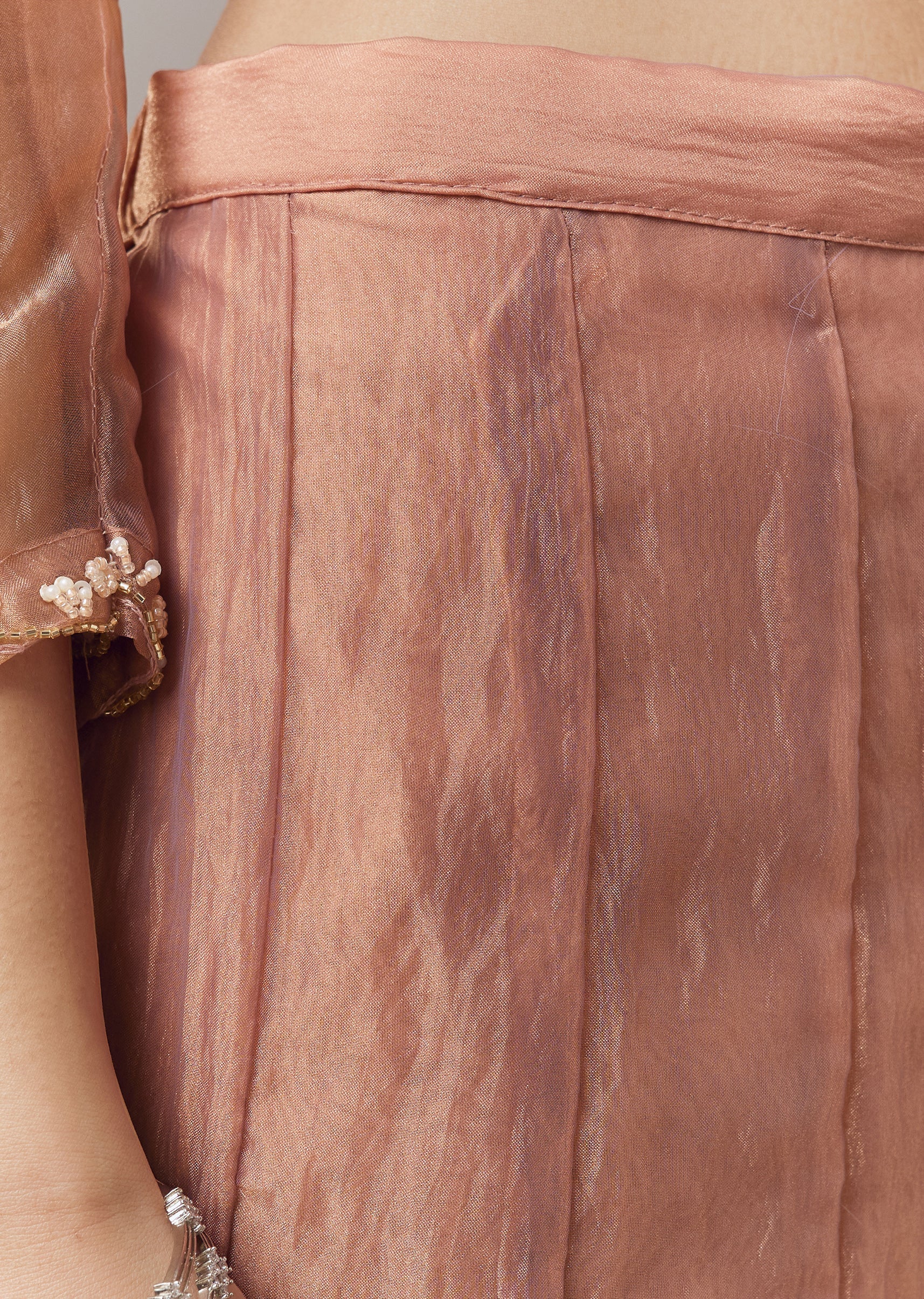 Brown Pakistani Style Palazzo Suit With Pastel Embroidery And Dupatta - Image 6