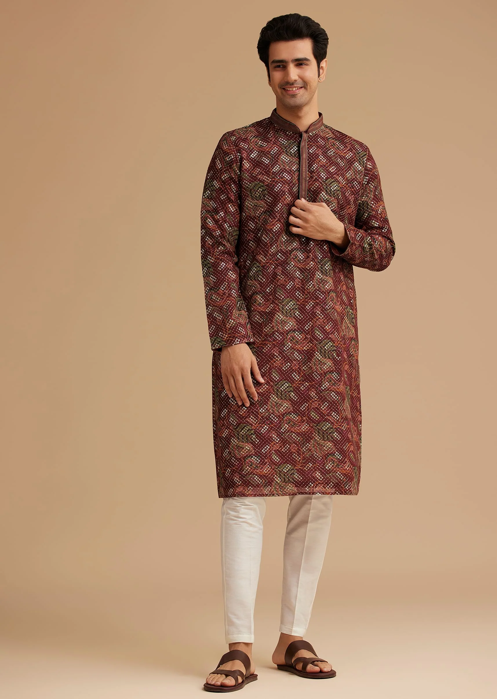 Brown Printed Kurta Set - Image 3