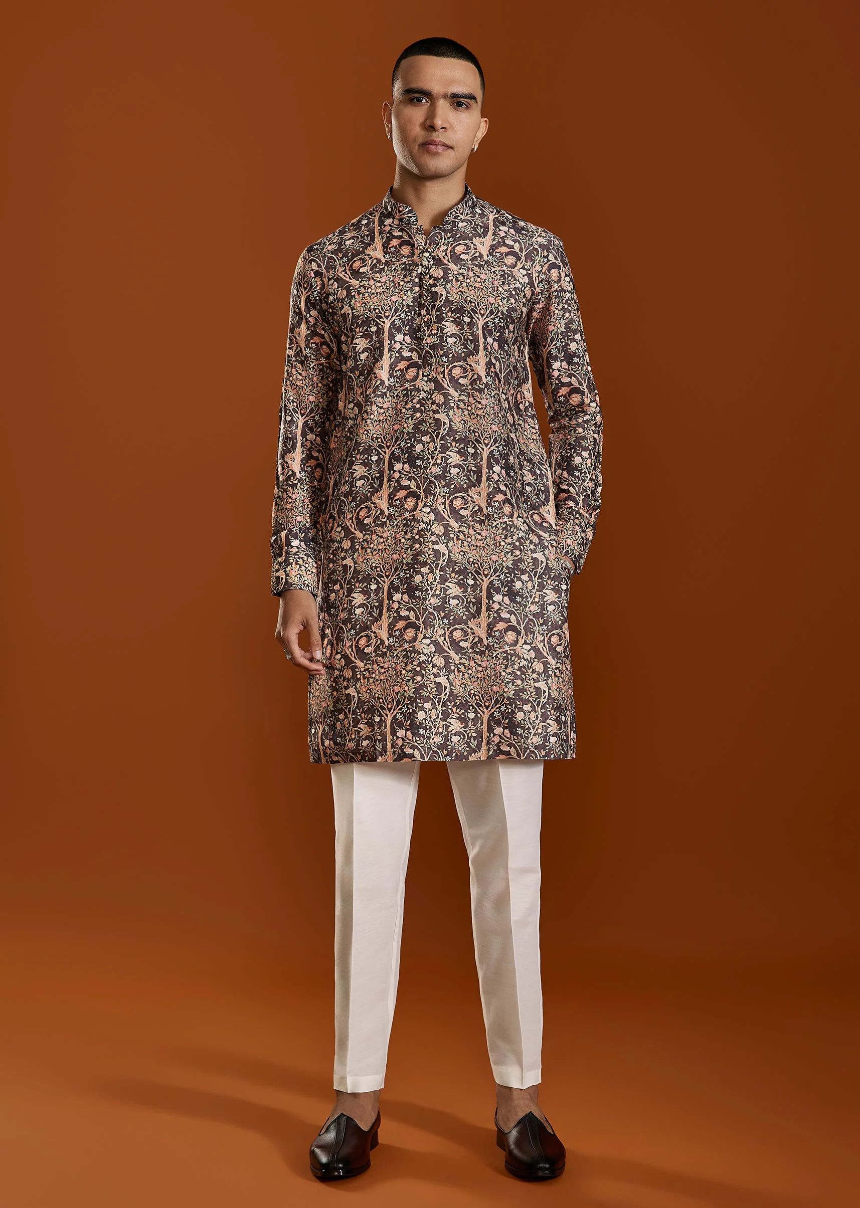 Brown Printed Viscose Kurta