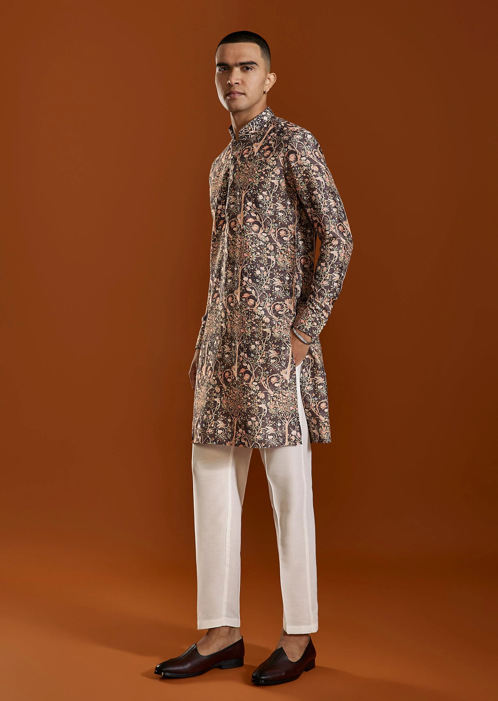 Brown Printed Viscose Kurta - Image 3