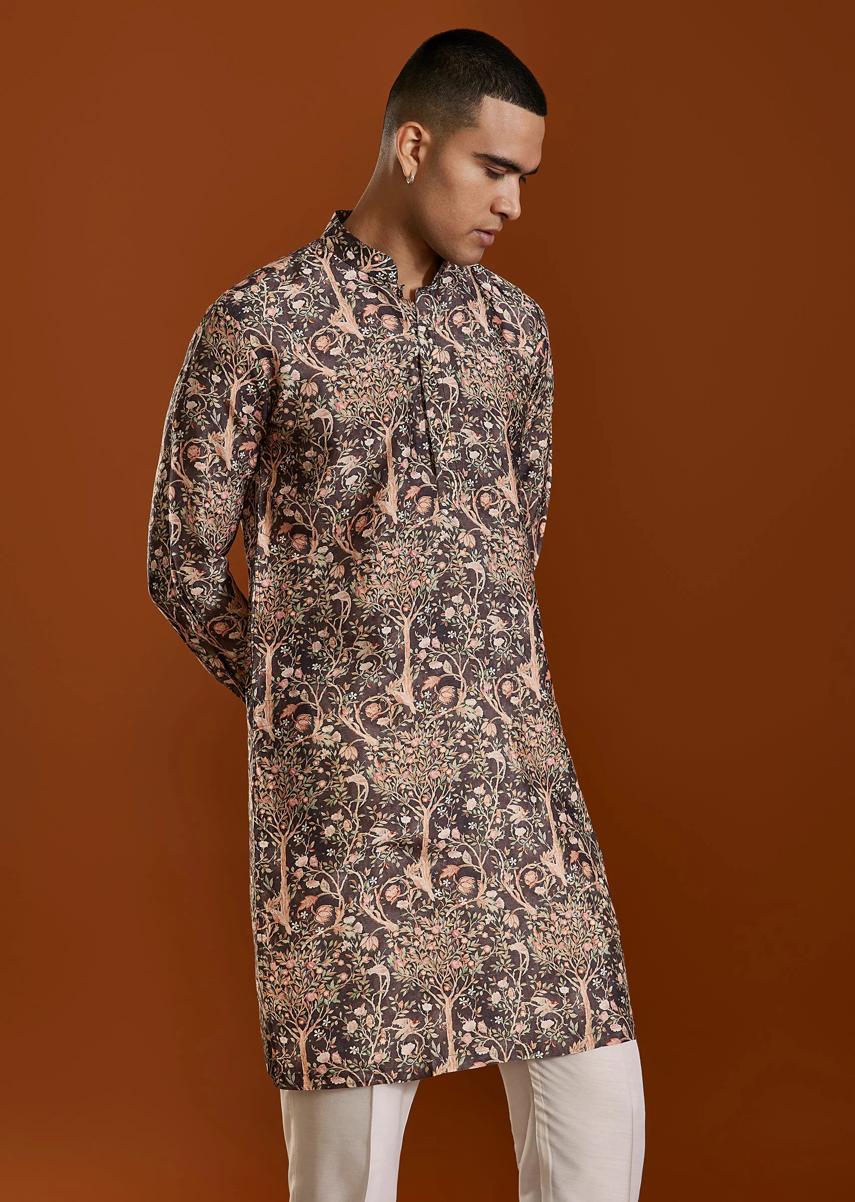 Brown Printed Viscose Kurta - Image 4