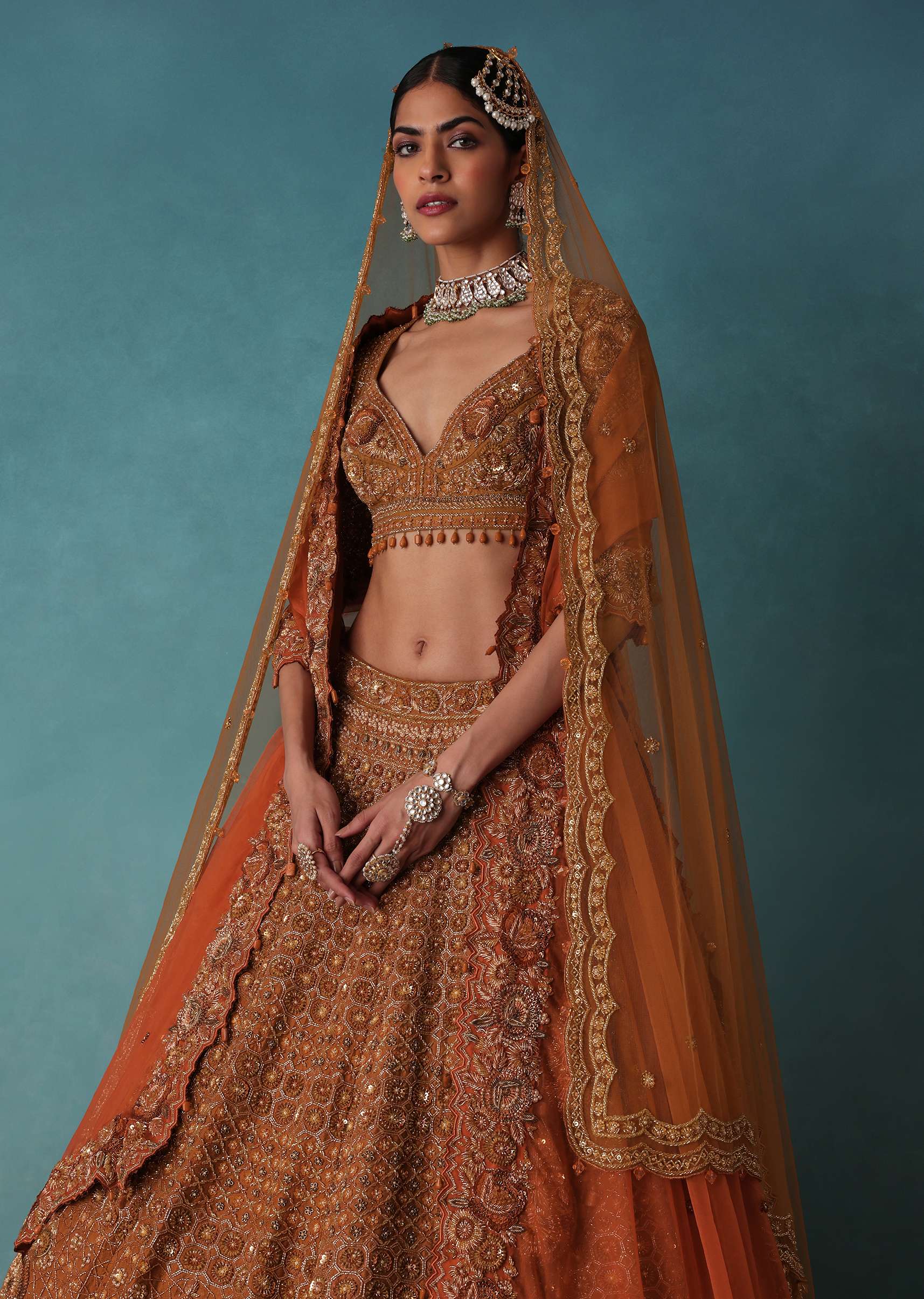 Brown Raw Silk Bridal Lehenga Set With Hand Embroidery - Image 2
