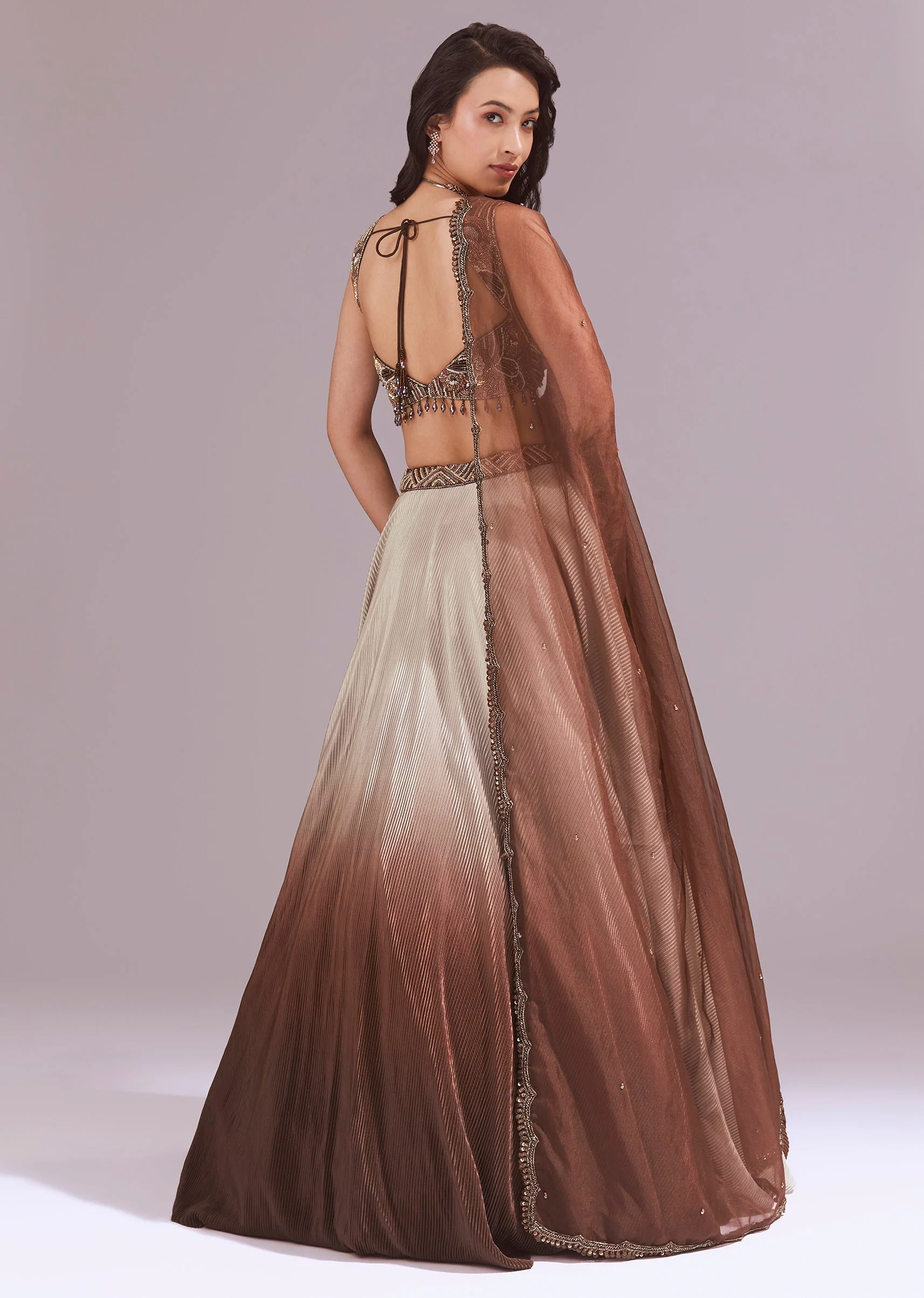 Brown Sequins Cut Dana And Beads Lehenga With Net Dupatta - Image 2
