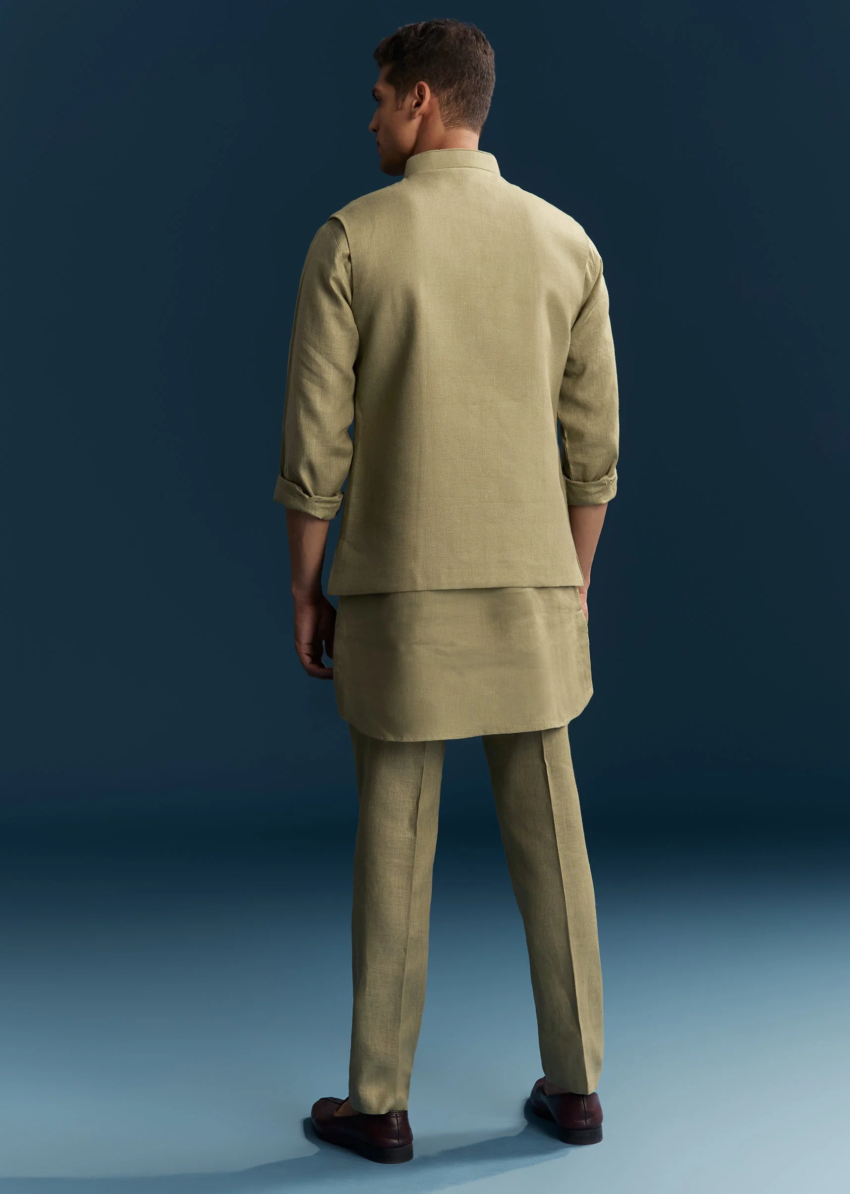 Brown Silk Kurta Jacket Set With Minimal Thread Detail - Image 5