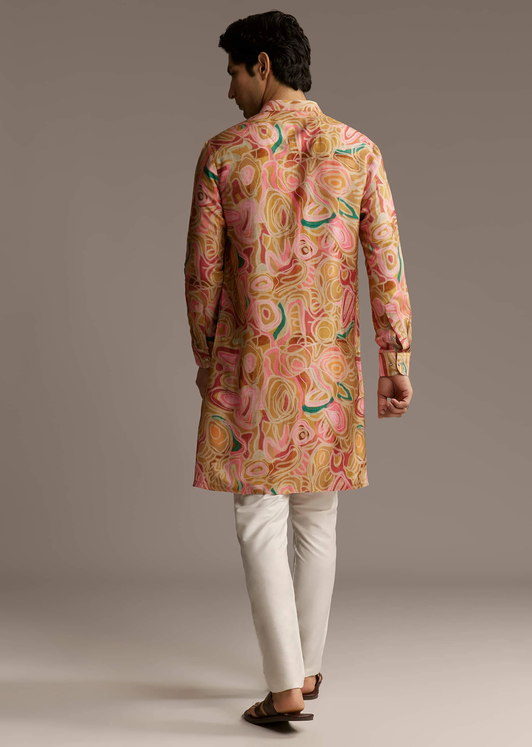 Brown Silk Printed Designer Kurta For Men With Print - Image 5