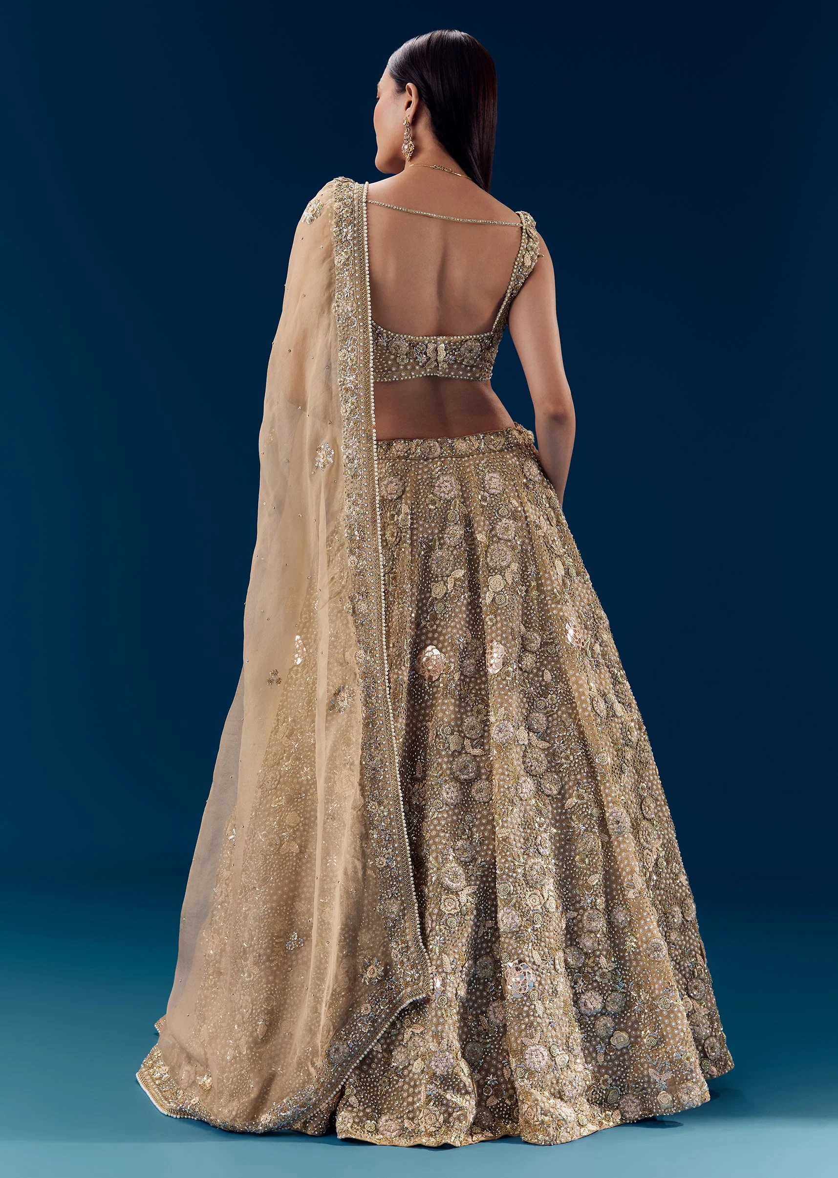 Brown Silk Zari Embellished Bridal Lehenga Set - Image 2
