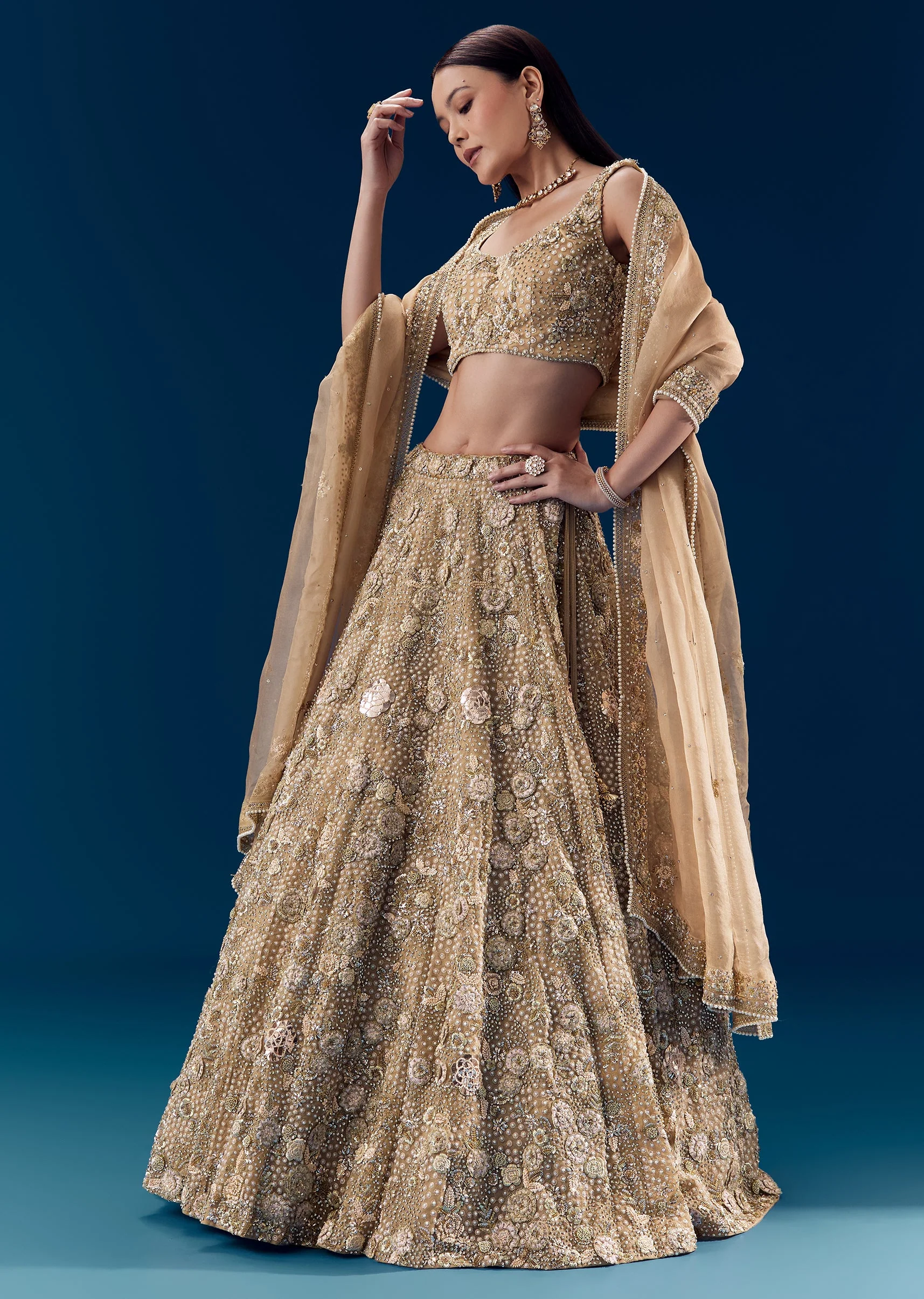 Brown Silk Zari Embellished Bridal Lehenga Set - Image 4