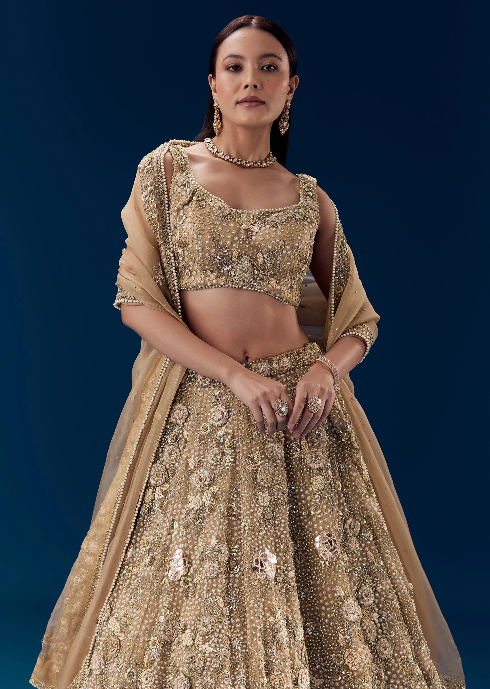 Brown Silk Zari Embellished Bridal Lehenga Set - Image 5