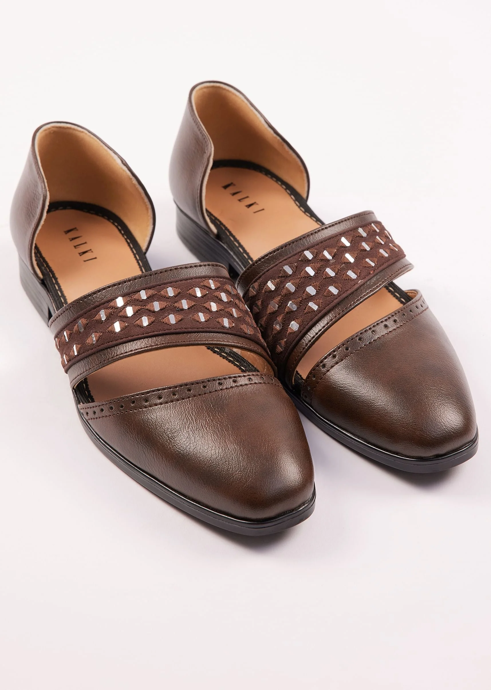 Brown Suede Juttis With Mirror Work - Image 2