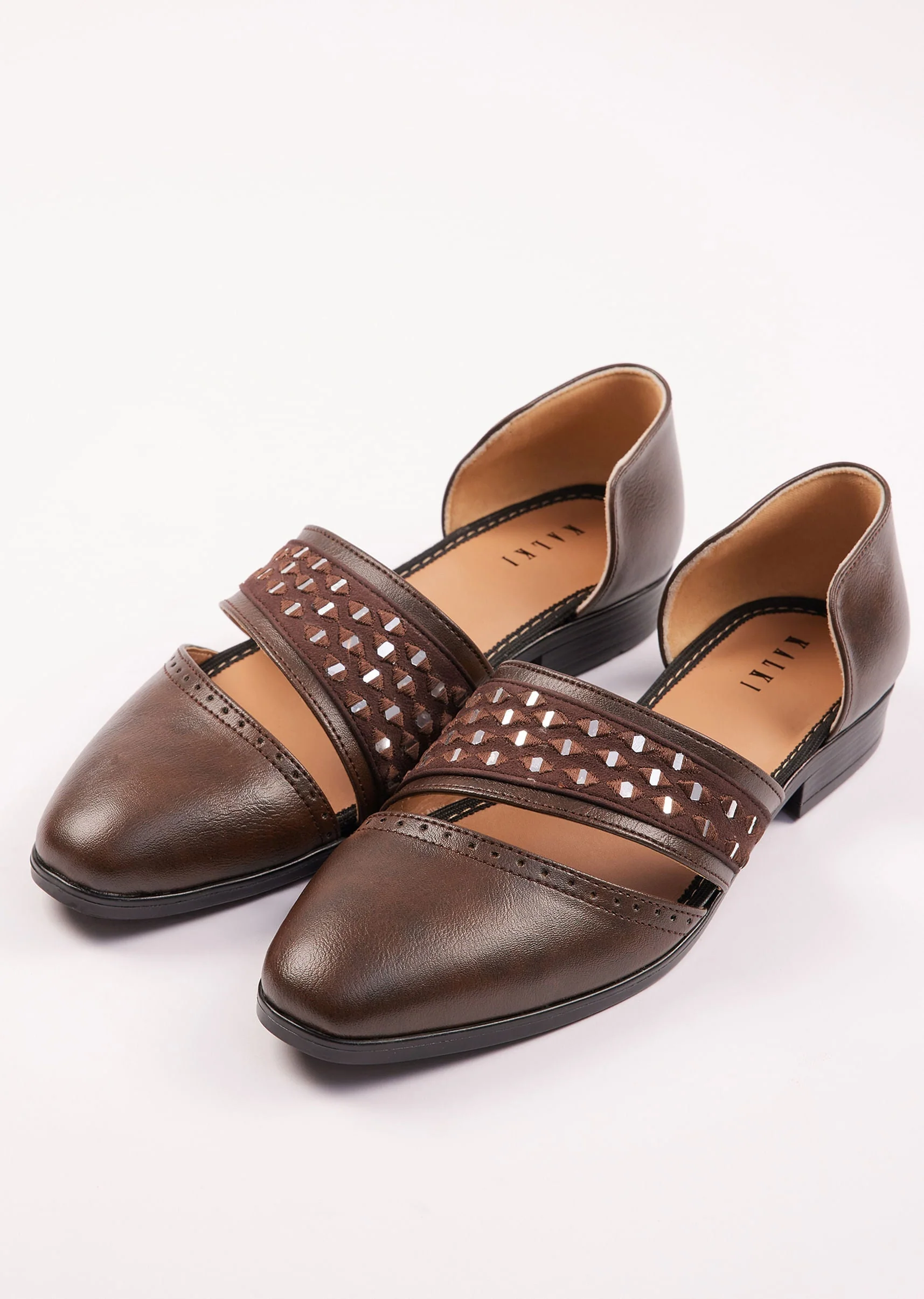 Brown Suede Juttis With Mirror Work - Image 3