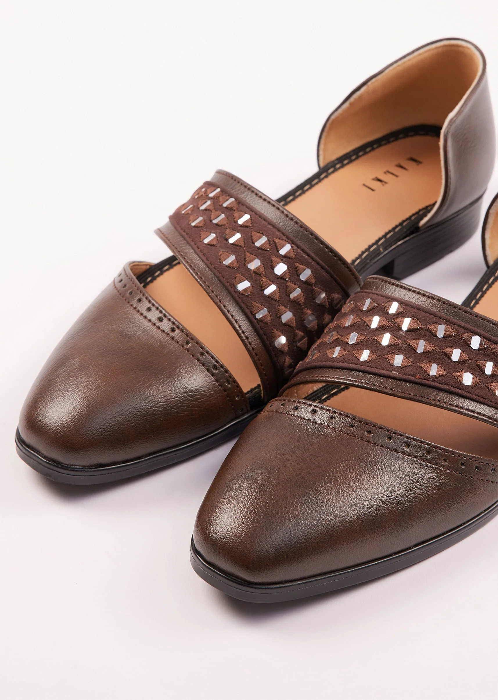 Brown Suede Juttis With Mirror Work - Image 4