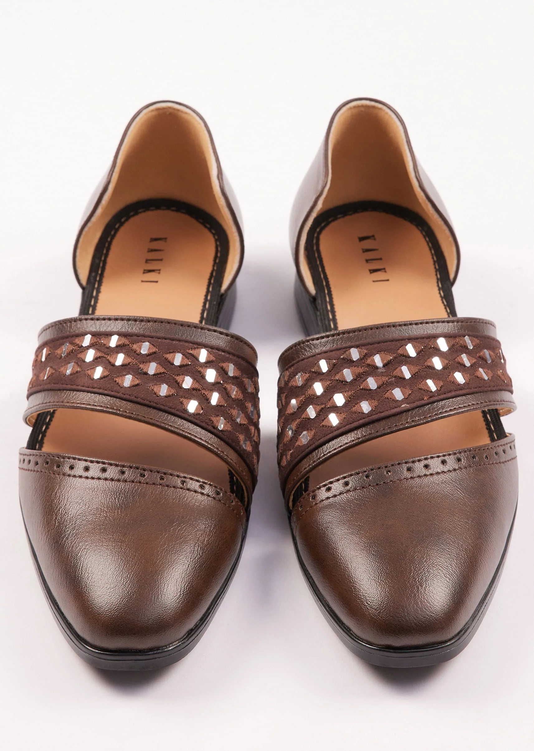 Brown Suede Juttis With Mirror Work - Image 5