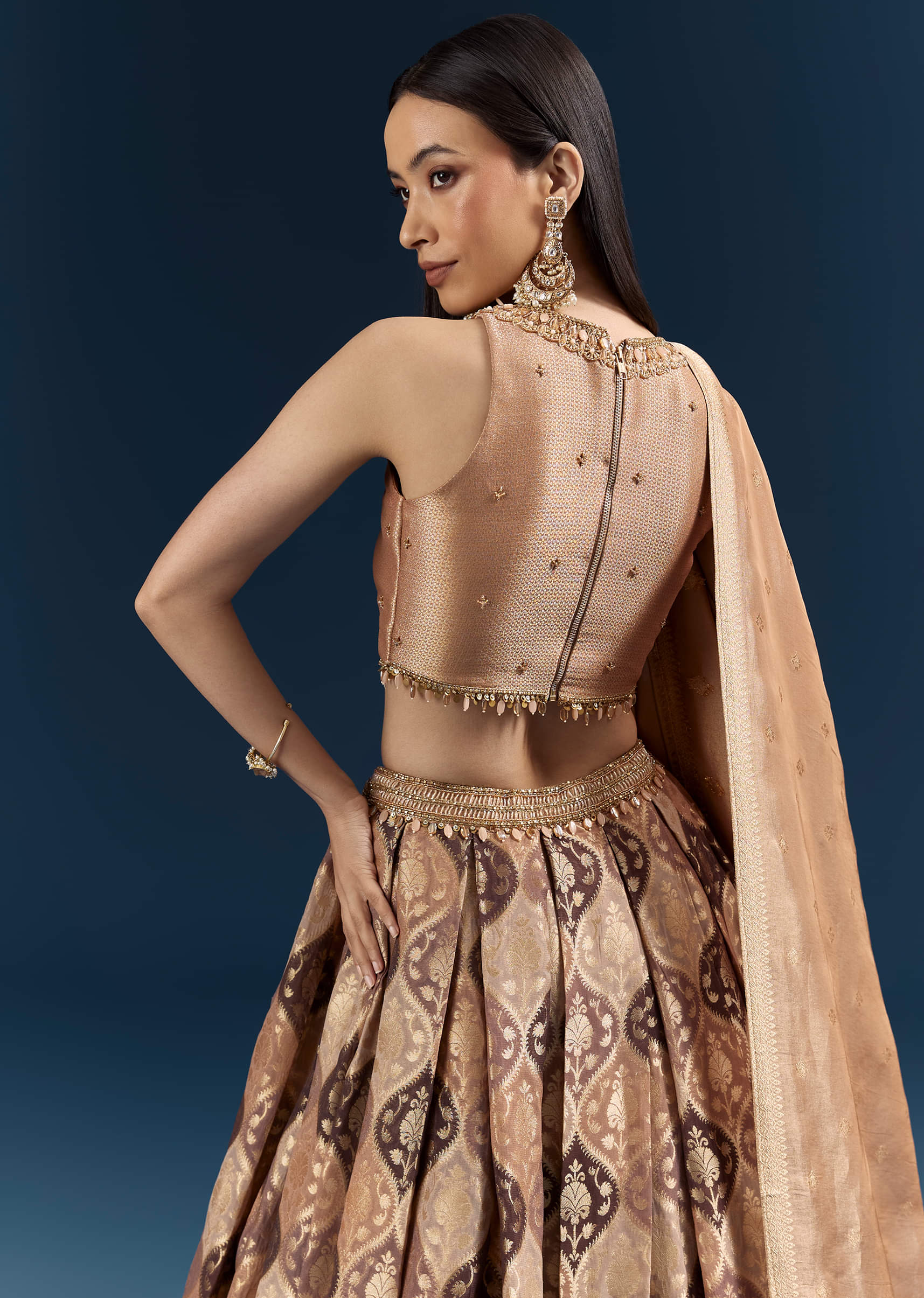 Brown Tussar Bridesmaid Lehenga With Heavy Embroidery - Image 5