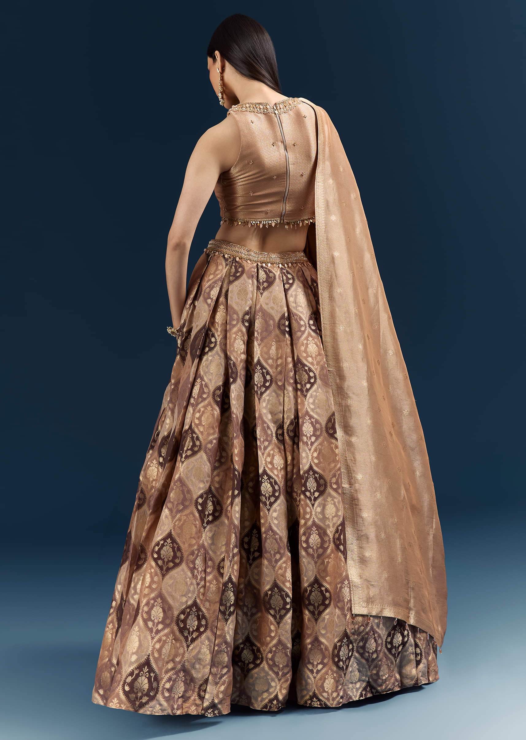 Brown Tussar Bridesmaid Lehenga With Heavy Embroidery - Image 6