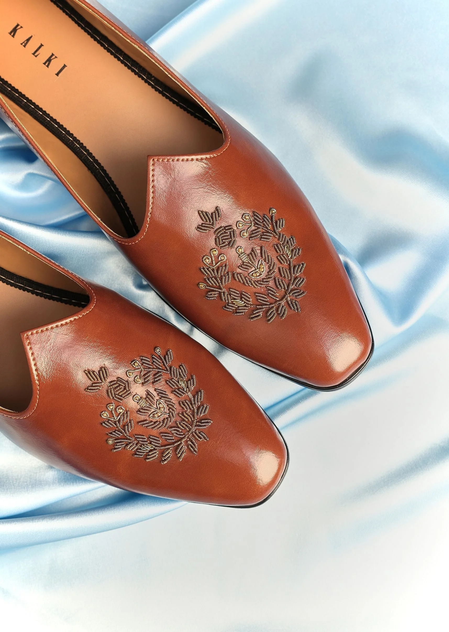 Brown Vegan Leather Jutti With Zardosi Work - Image 3