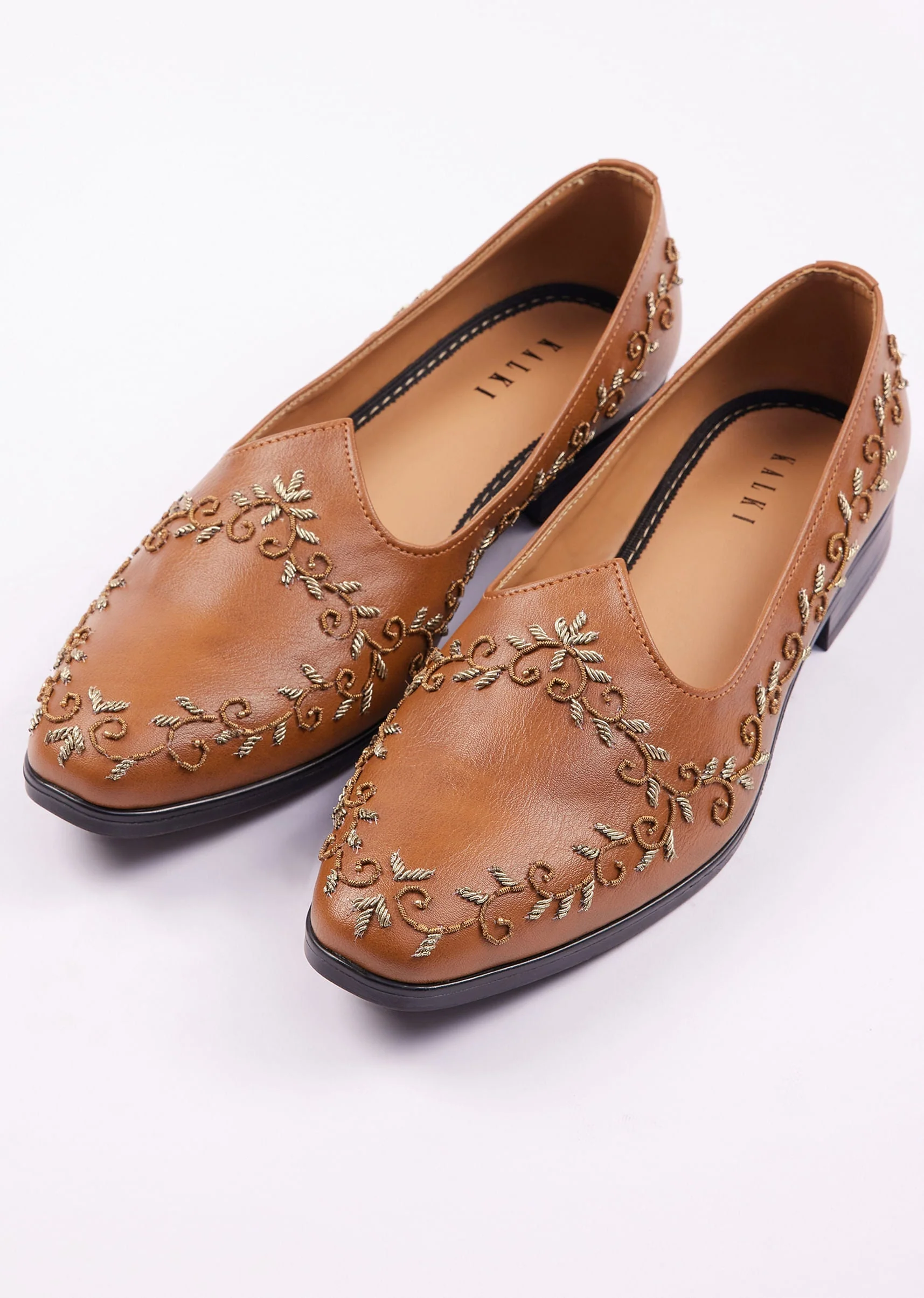 Brown Zardosi Work Juttis For Men - Image 3