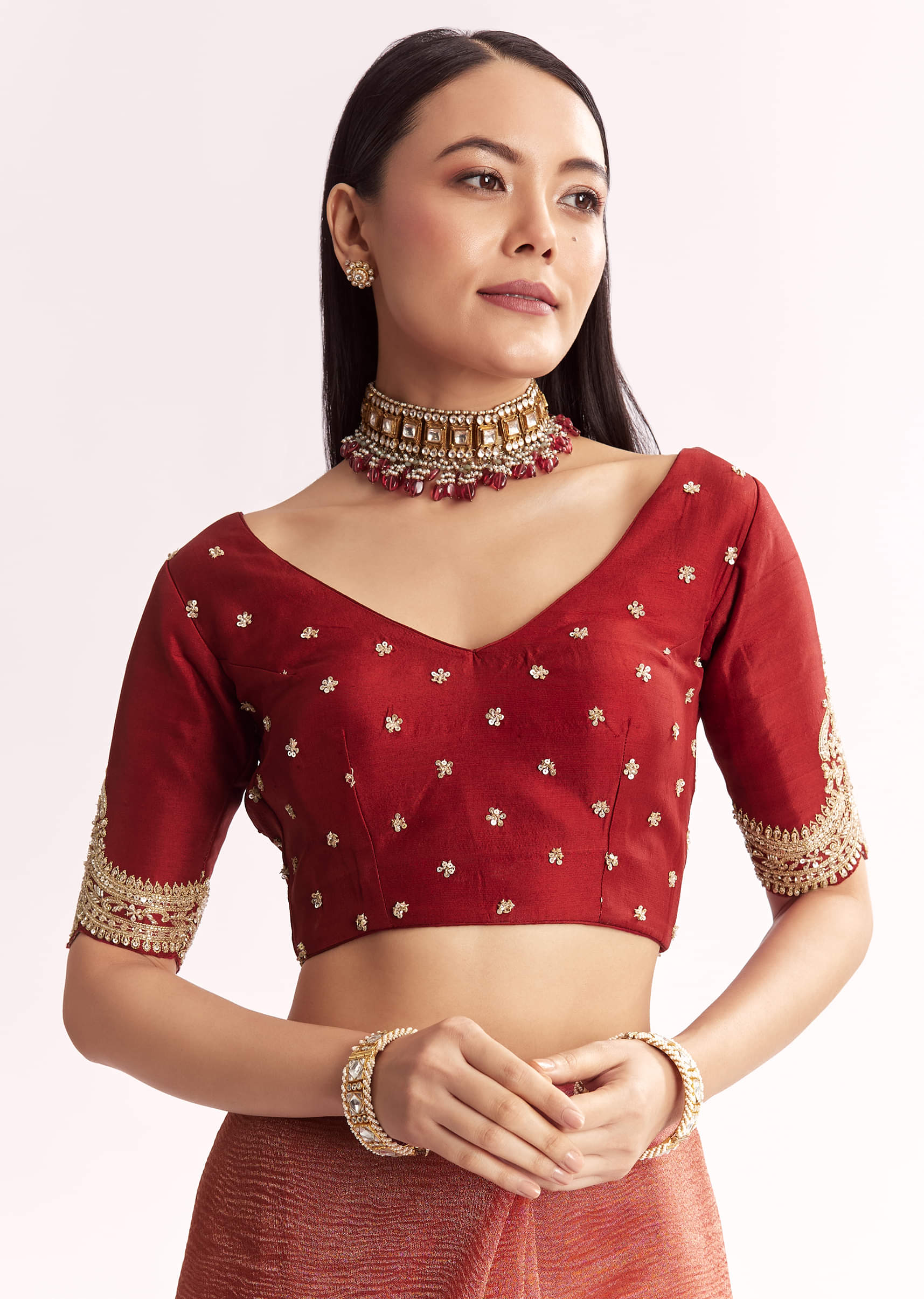 Brownish Mauve Crush Tissue Saree With Heavy Border And Blouse - Image 7