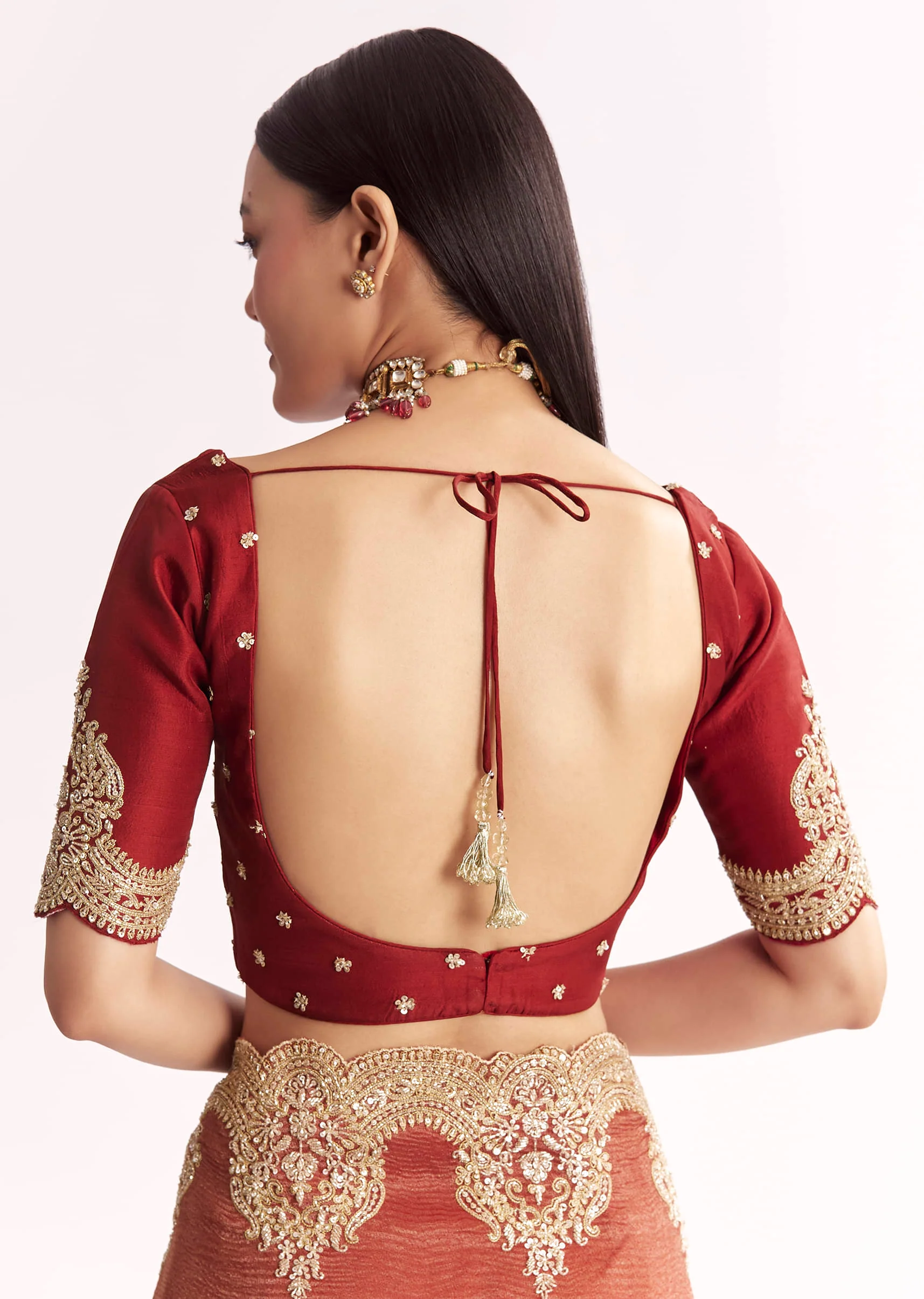 Brownish Mauve Crush Tissue Saree With Heavy Border And Blouse - Image 8