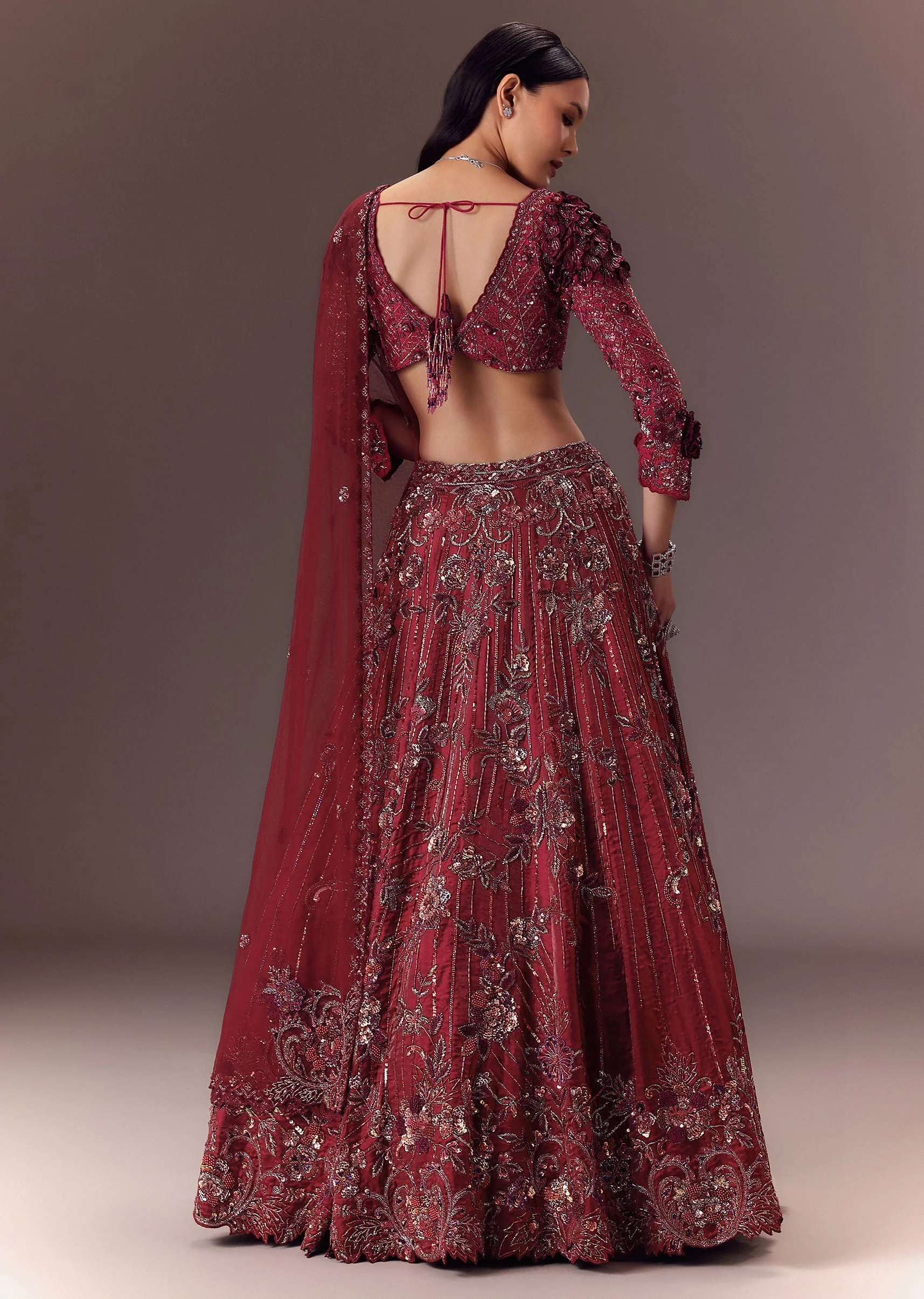 Burgandy Wine Organza Lehenga Set - Image 5