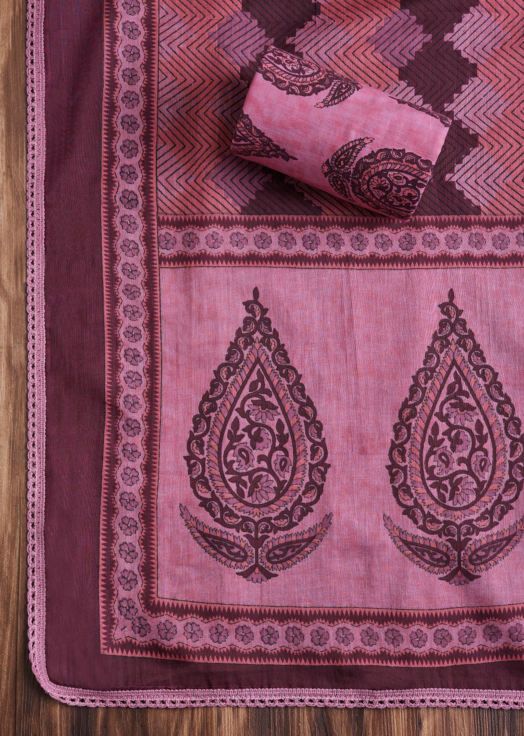 Candy Pink Cotton Printed Unstitched Suit Set - Image 4