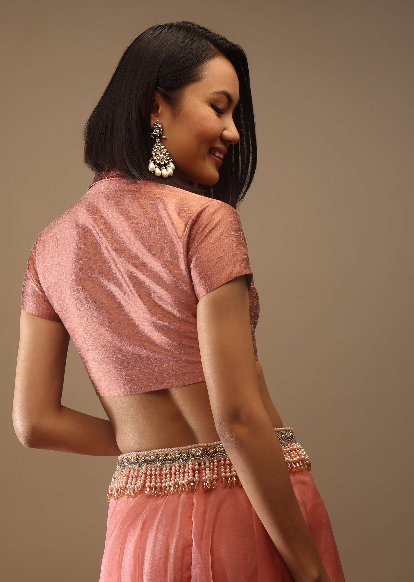 Canyon Clay Half Sleeves Blouse With A Collar Neckline Front Hook Closure - Image 5