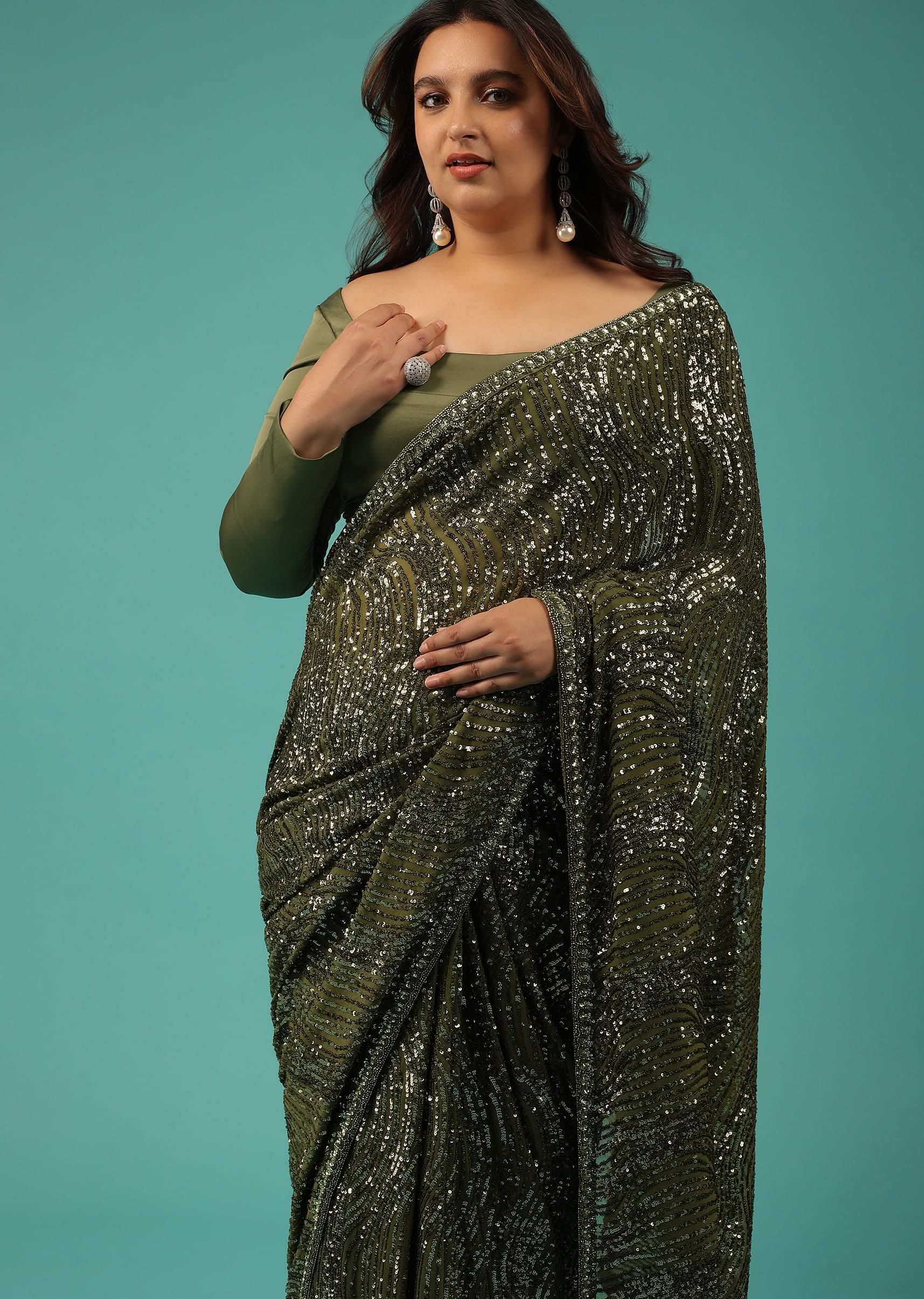 Capulet Olive Green Saree In Sequins With Embroidery - Image 10