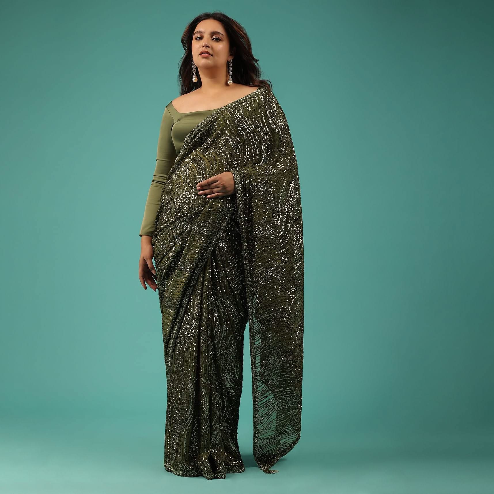 Capulet Olive Green Saree In Sequins With Embroidery - Image 13