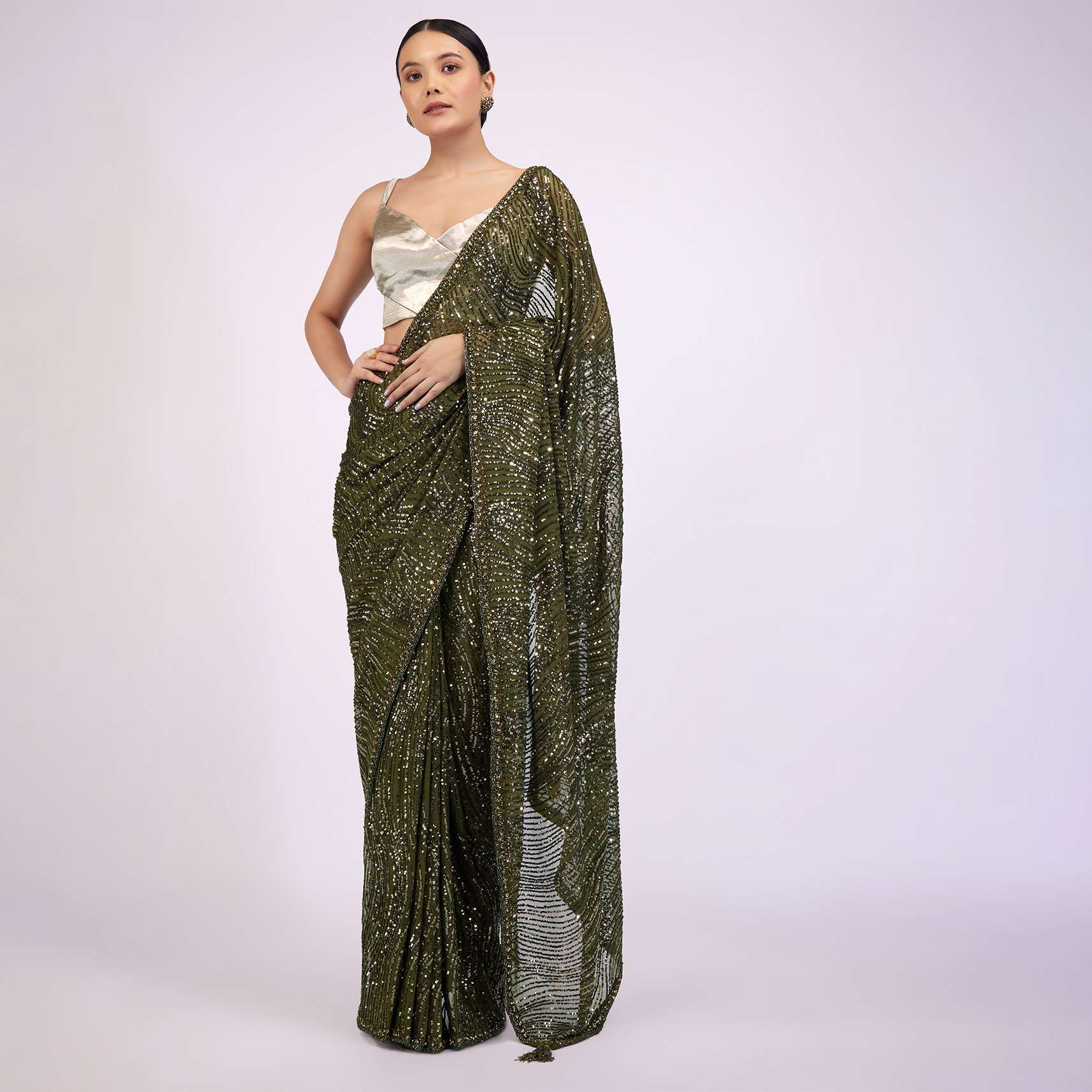 Capulet Olive Green Saree In Sequins With Embroidery - Image 16
