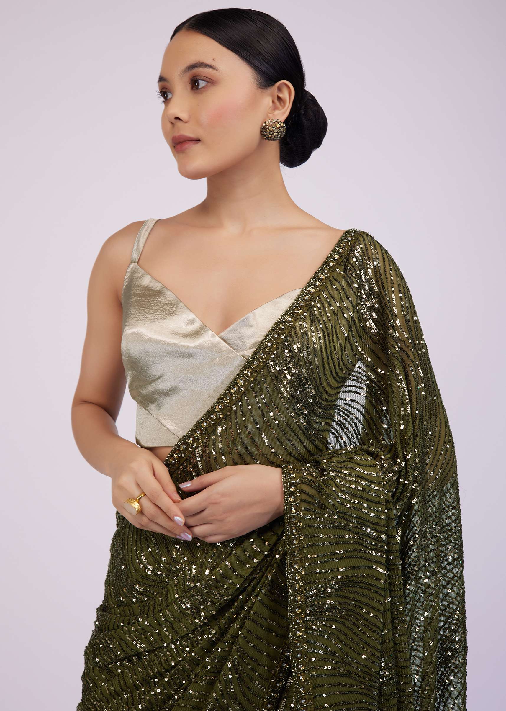 Capulet Olive Green Saree In Sequins With Embroidery - Image 2