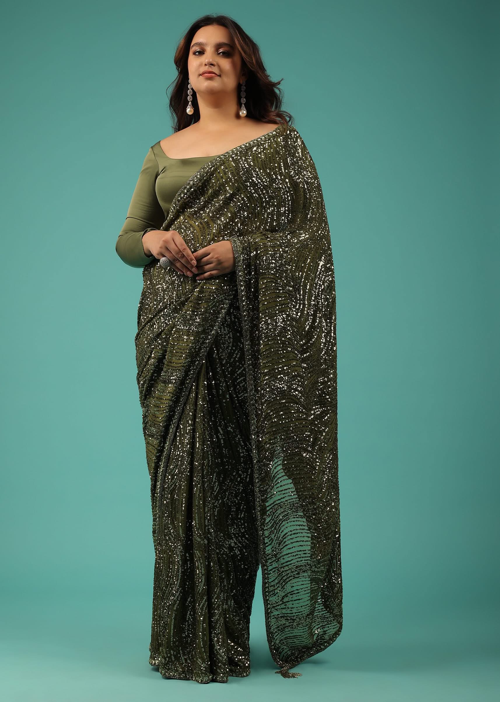 Capulet Olive Green Saree In Sequins With Embroidery - Image 21