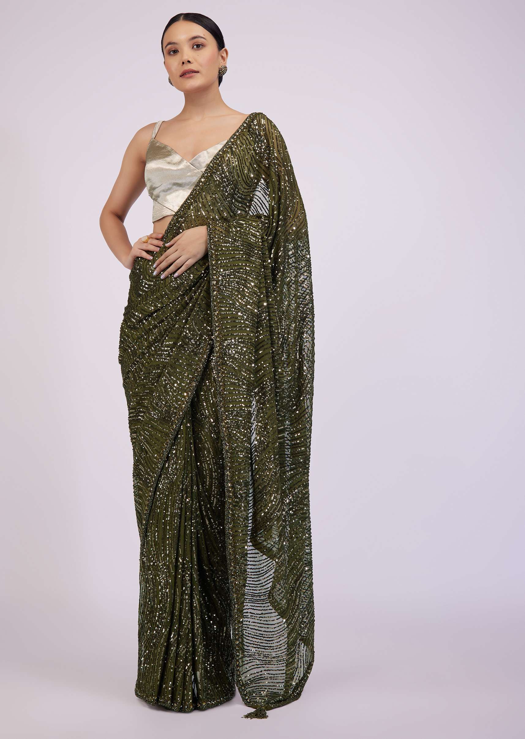 Capulet Olive Green Saree In Sequins With Embroidery - Image 3