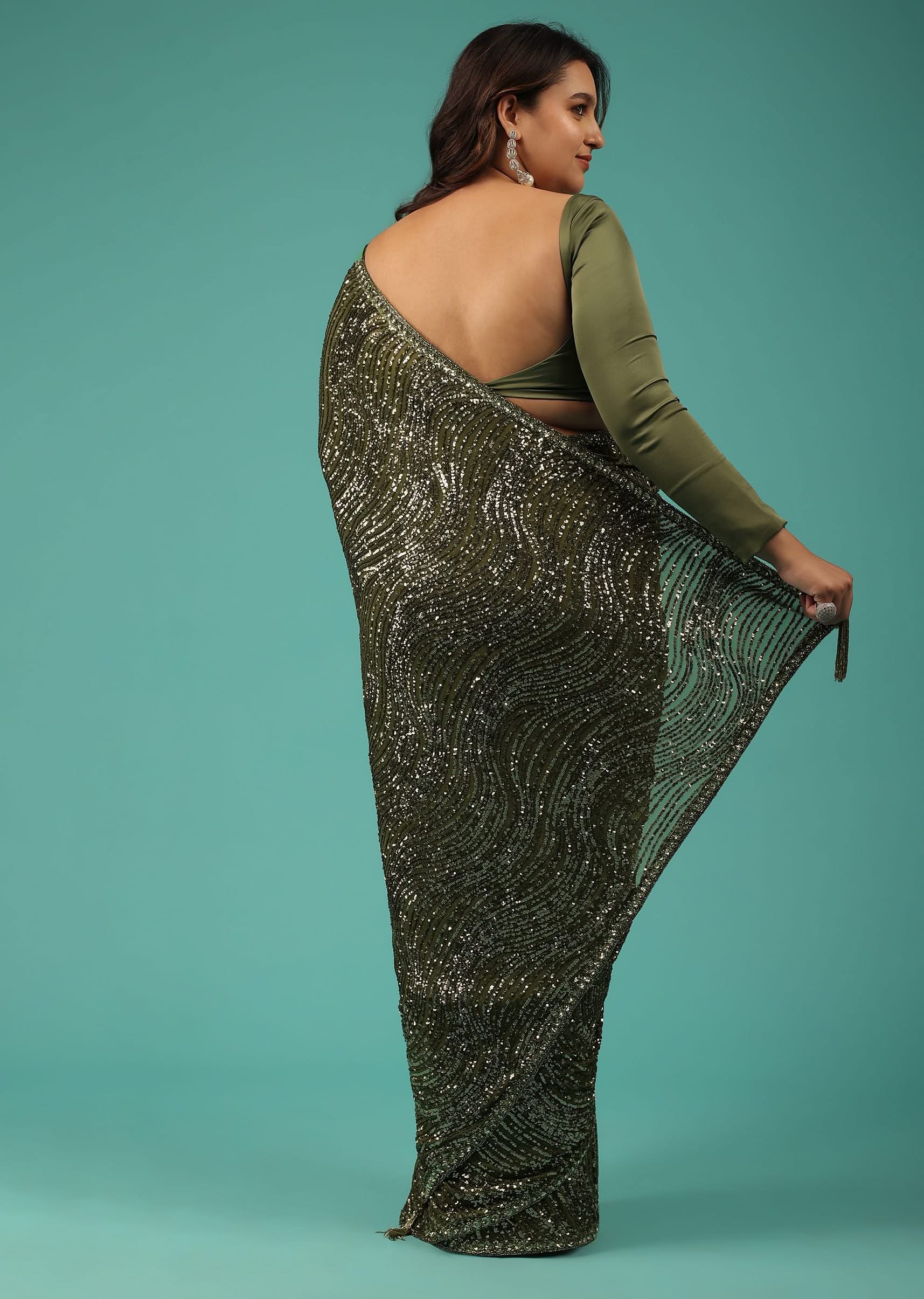 Capulet Olive Green Saree In Sequins With Embroidery - Image 8