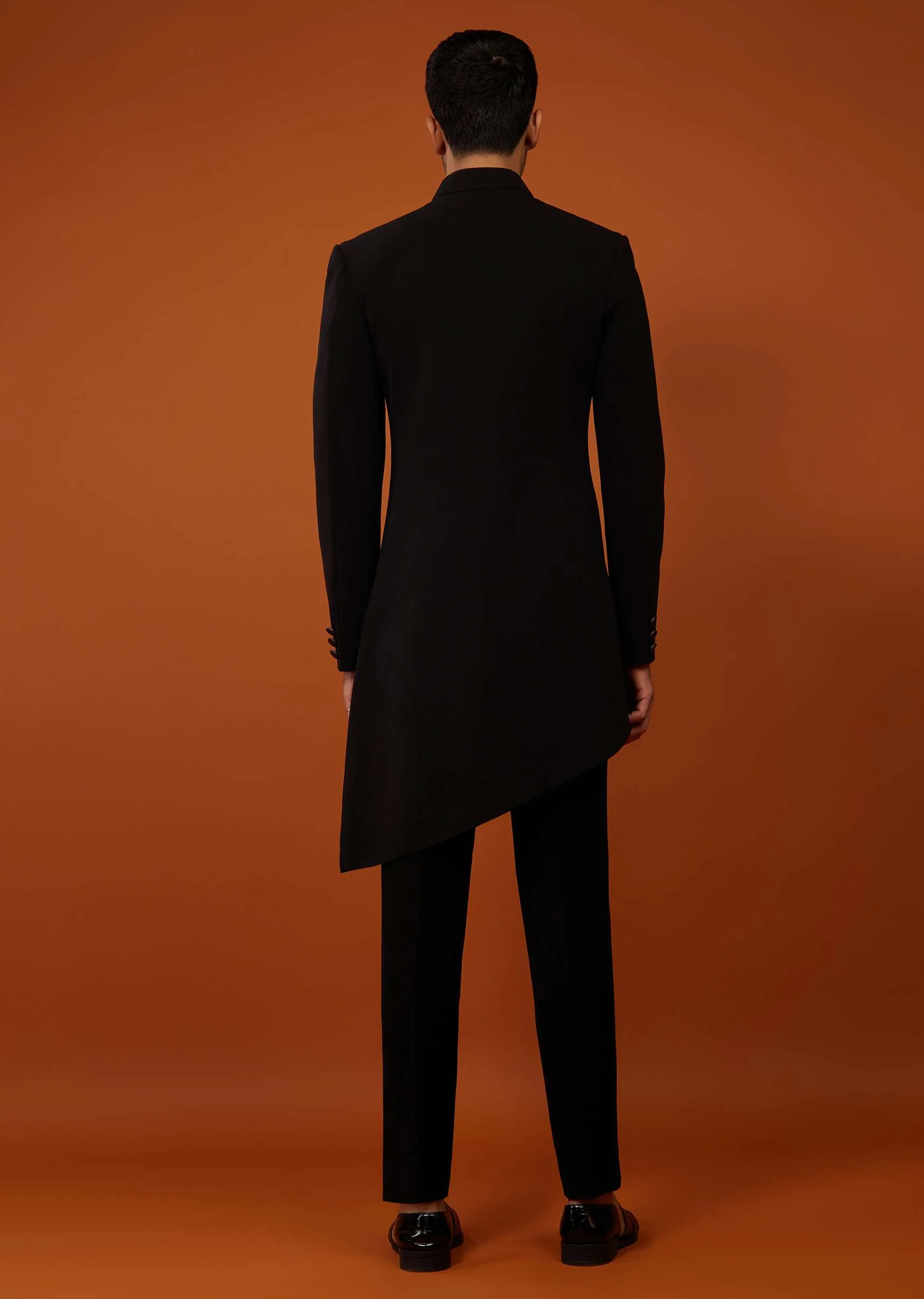 Caviar Black Indo-Western Sherwani Set Embroidered In Imported Suiting Fabric - Image 6