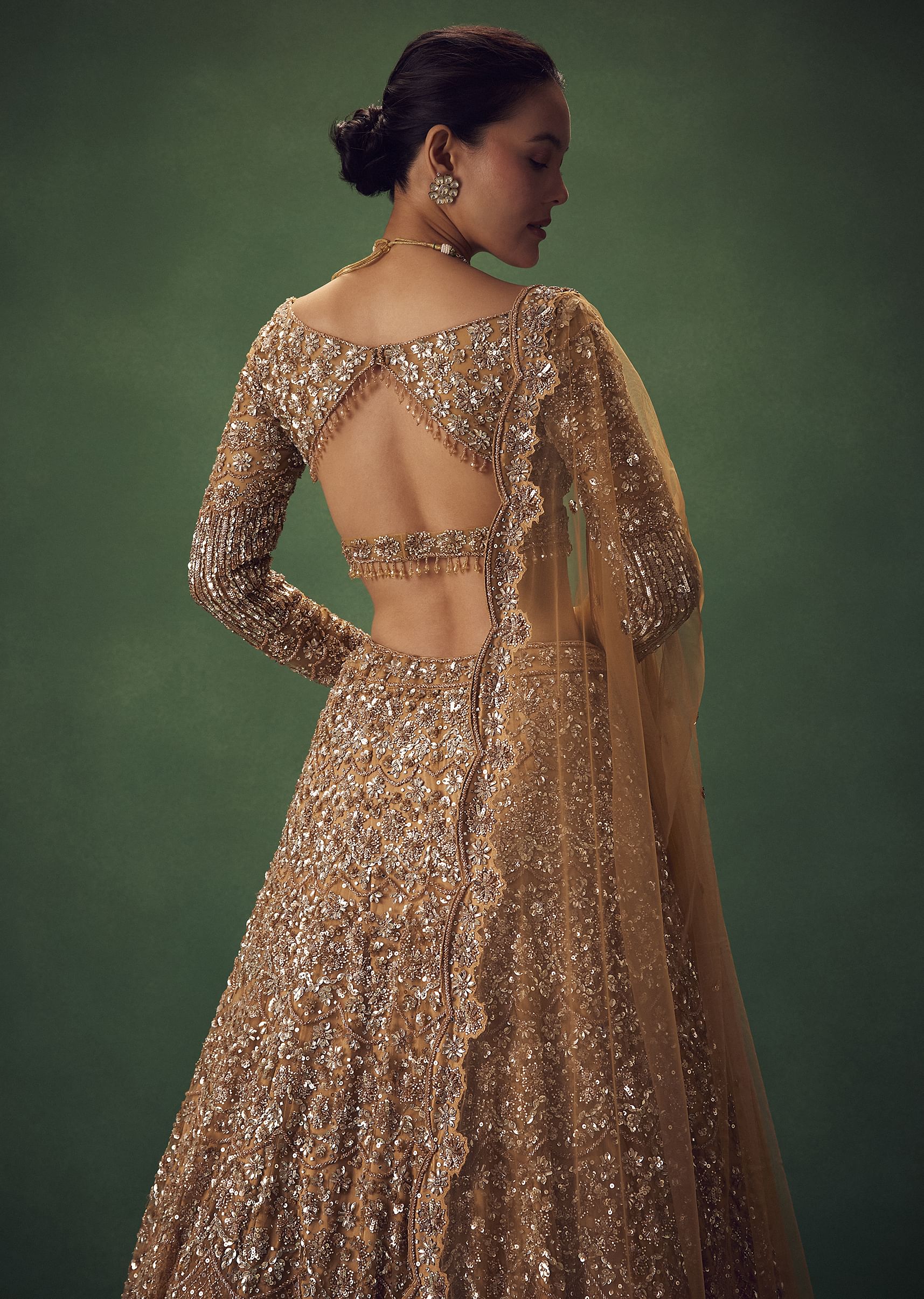 Champagne Gold Hand Embroidered Sequin Work Lehenga Set - Image 2