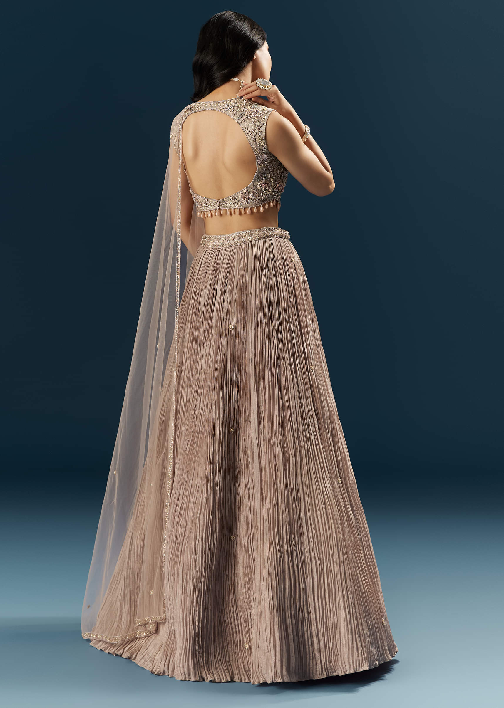Champagne Gold Organza Bridesmaid Lehenga With Heavy Embroidery - Image 2